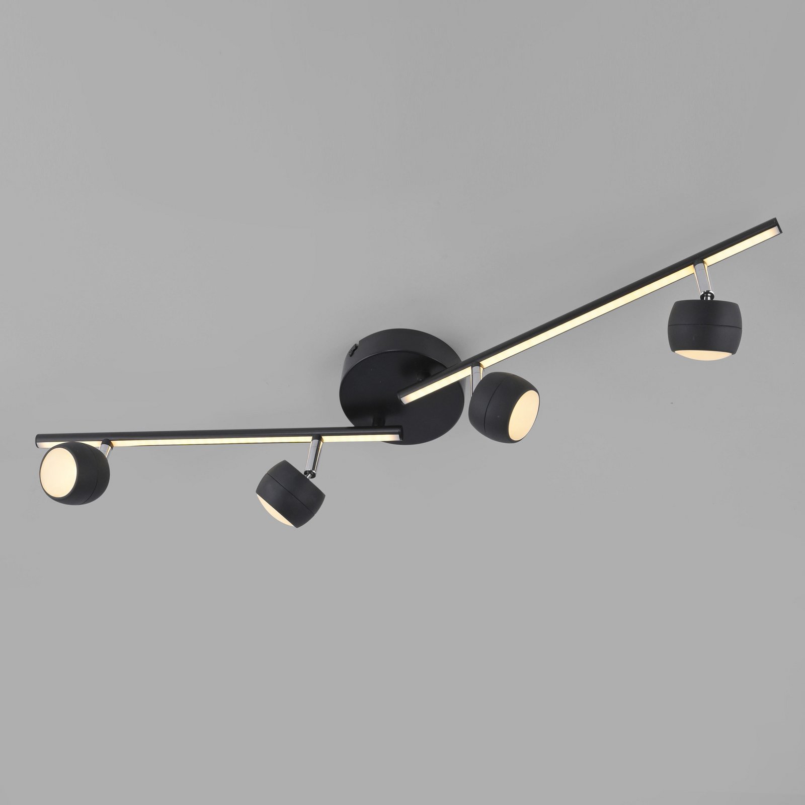 JUST LIGHT. LED-kattospotti Jarik, 4-lamppuinen, musta, 3 000 K