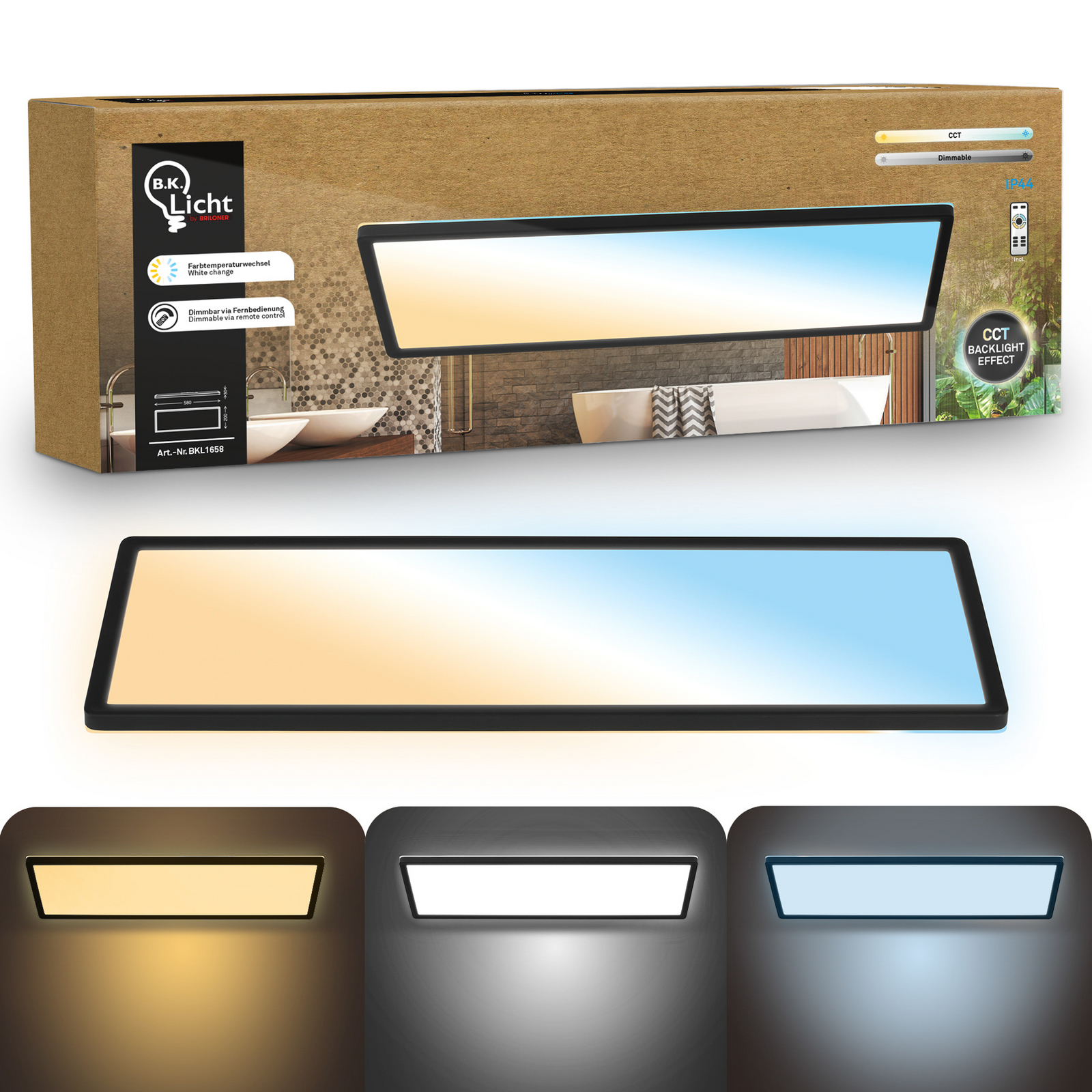Pannello LED Shallow Remote CCT, 58 x 20 cm, nero, retroilluminazione