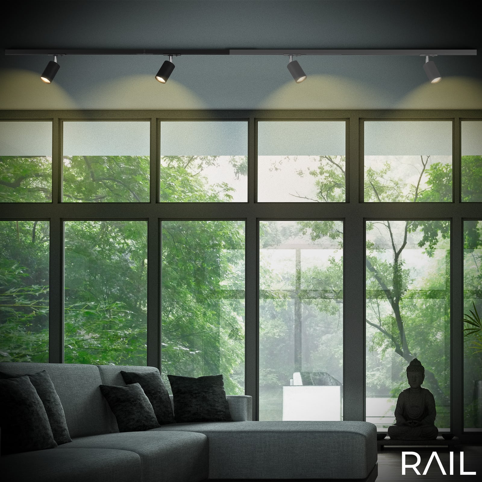 Kiskojärjestelmän laajennus, musta, 80 cm kisko, 2 spotti