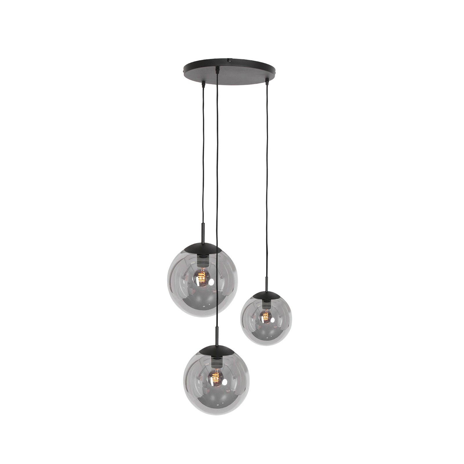 Glazen hanglamp Bollique, zwart, 3-lamps