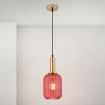 Carneval pendant light, antique brass/red, Ø 14 cm, glass