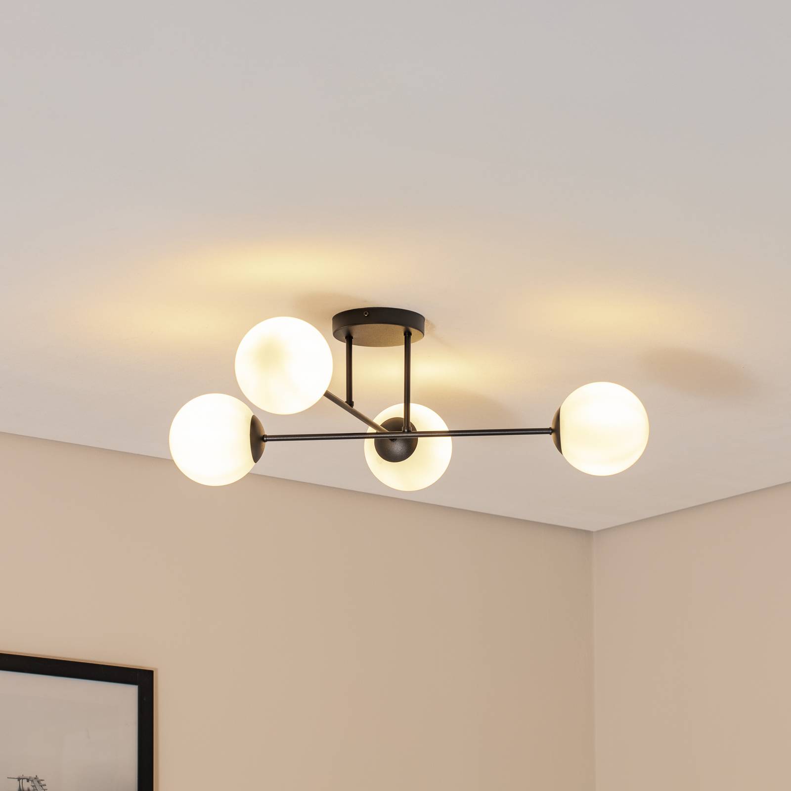 Deckenlampe Glassy, 4-flg., gekreuzt, schwarz/opal günstig online kaufen