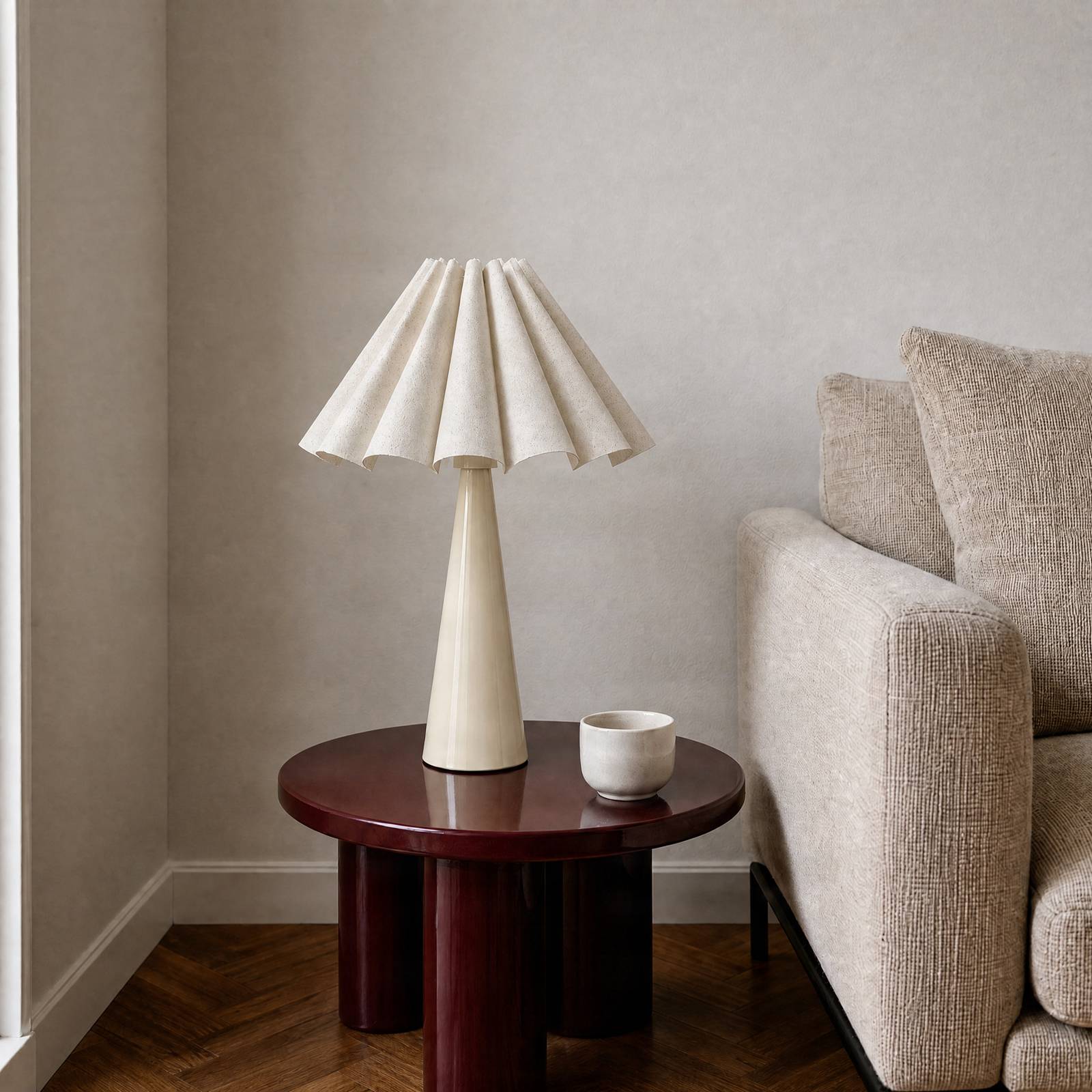 Lampa stołowa Lindby Lotte, beżowa, 50 cm, metal, tkanina, E27