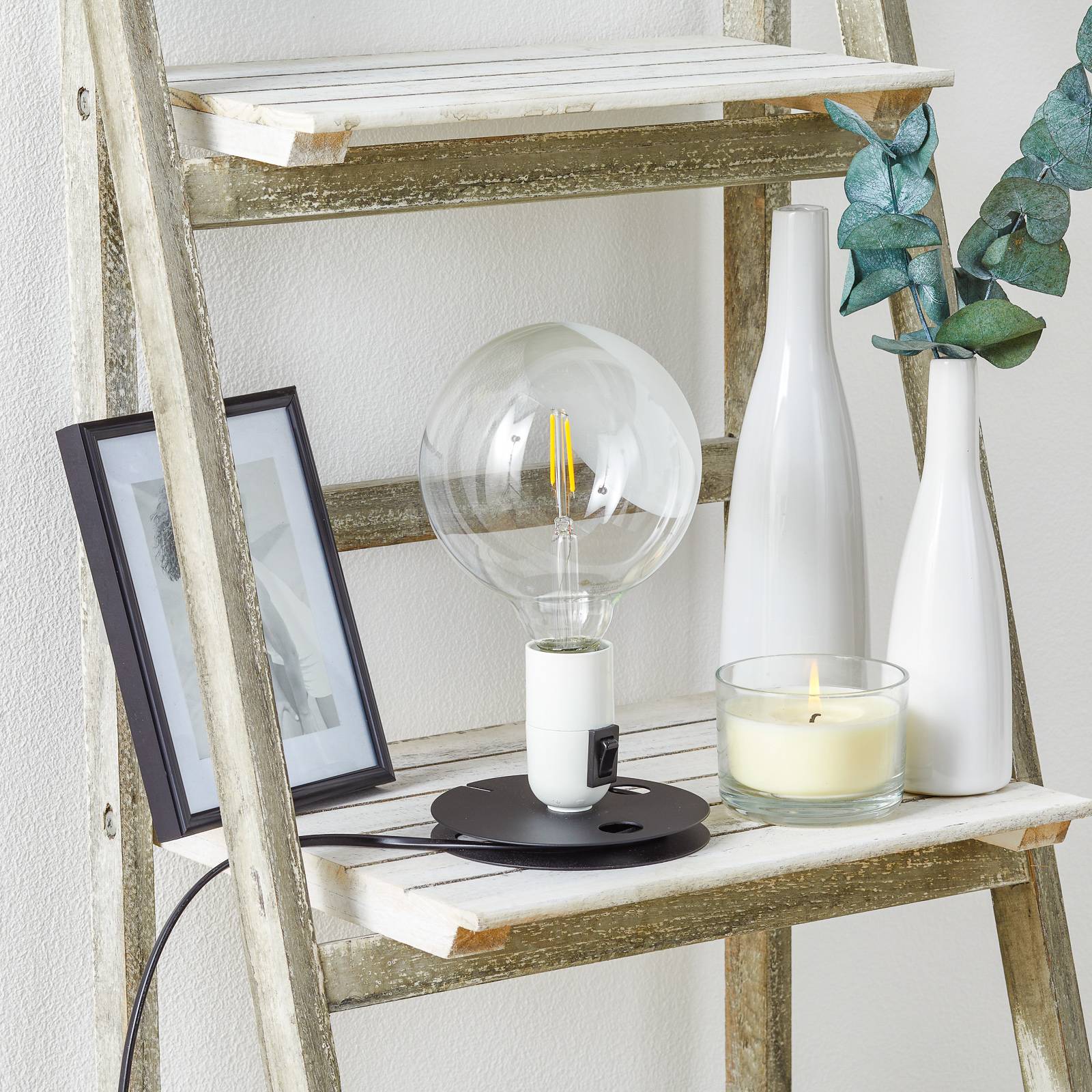 Flos FLOS Lampadina LED table lamp white, black base, for Living / Dining Room, aluminium, E27, 2 W, energy efficiency: A++, H: 24 cm