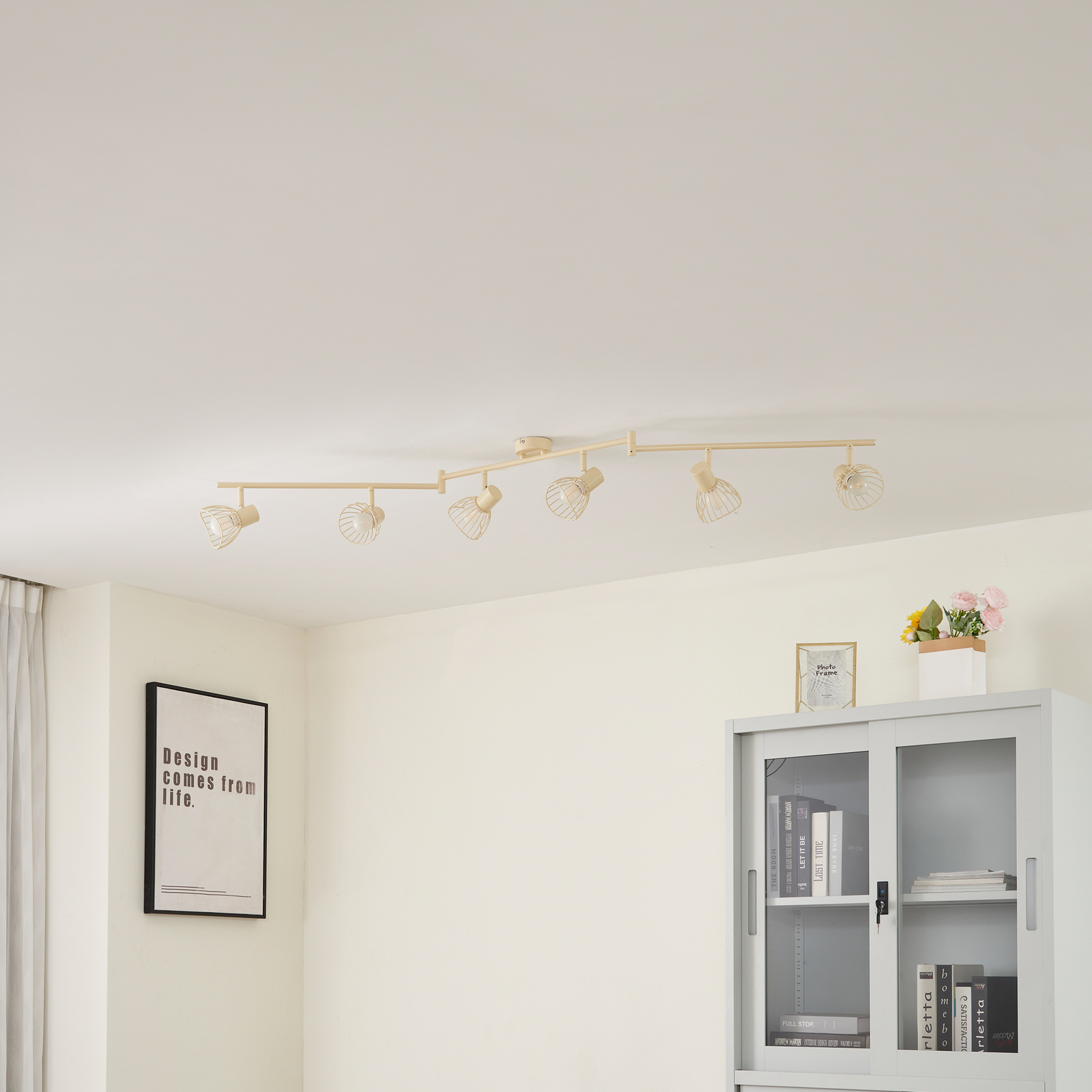 Lindby Deckenleuchte Piena, beige, 6-flg., Metall, 150cm