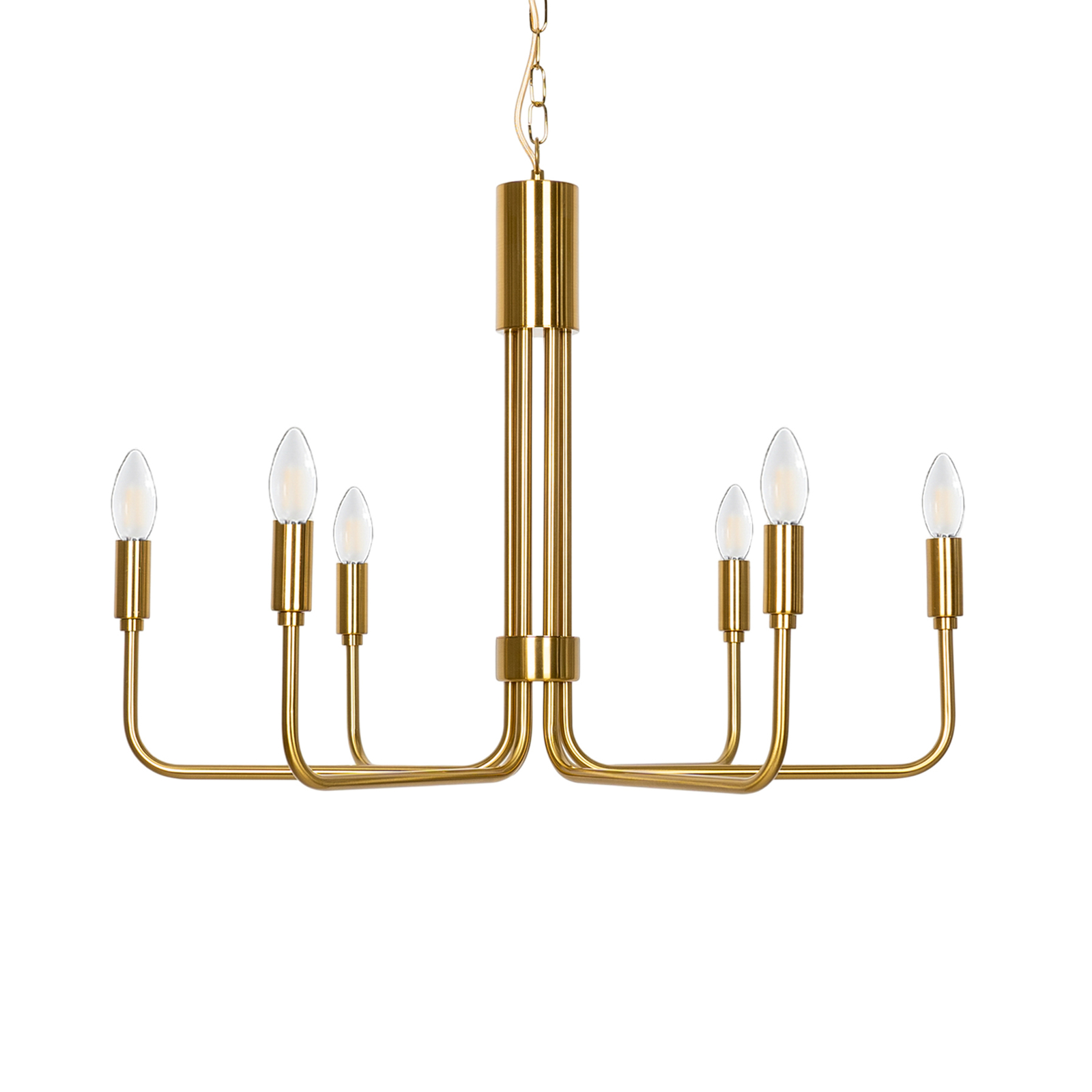 Lindby Elanova chandelier, 6-bulb, brass