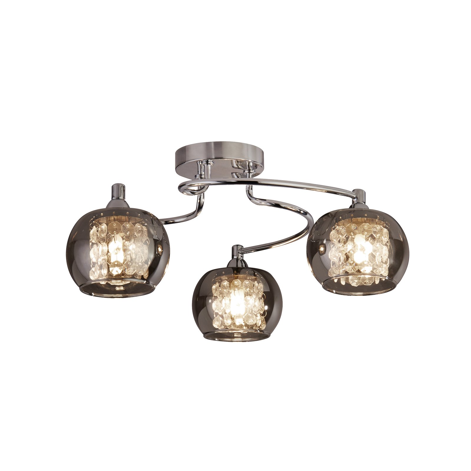 Lovell ceiling light, chrome/smoke-coloured, glass, 3-bulb, G9