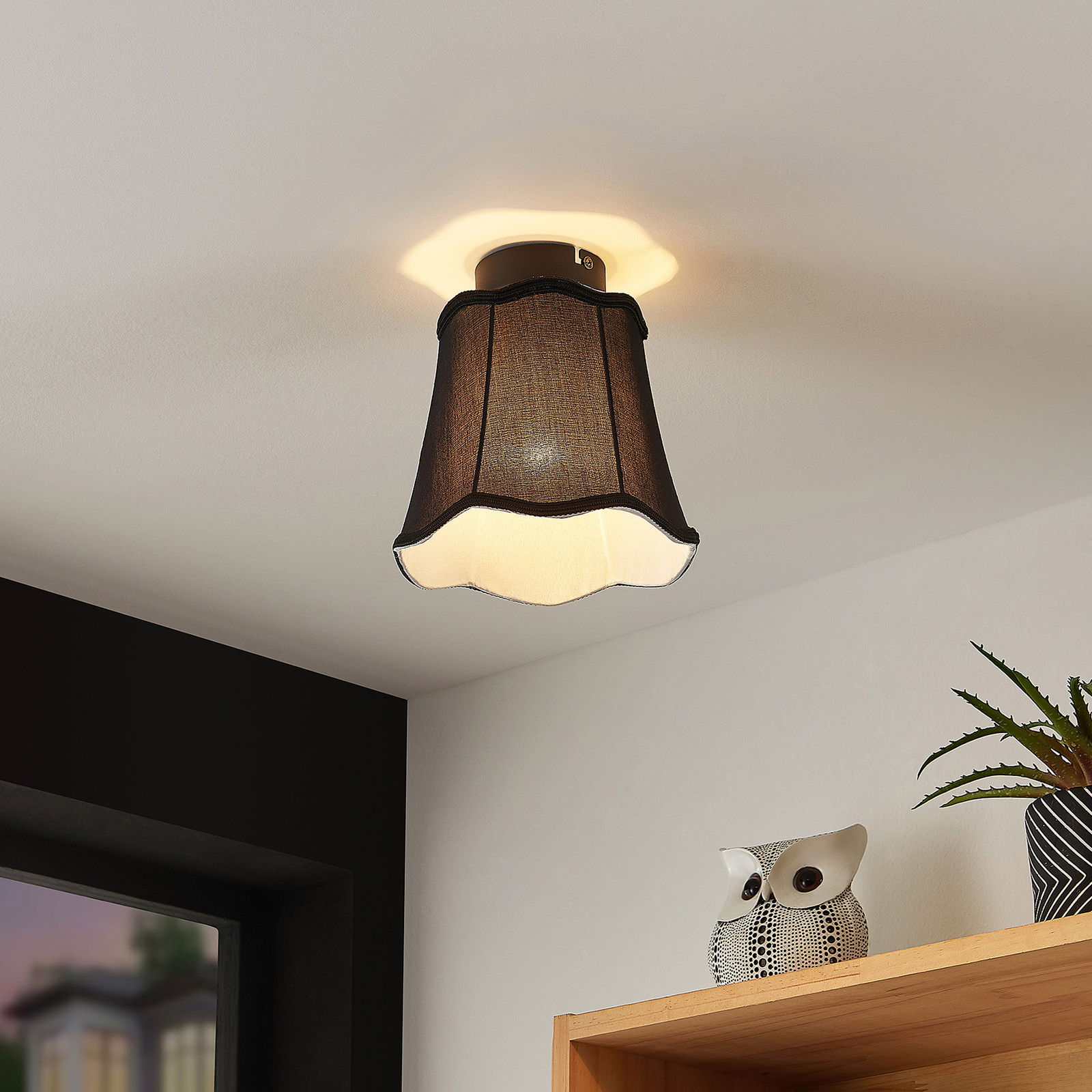 Lucande Binta fabric ceiling lamp, vintage, black