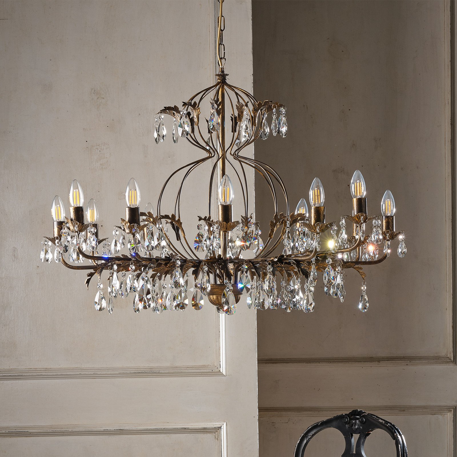 ONLI Candelabru Teresa 12 becuri culoare bronz cristal - Camera de zi / sufragerie - Antichitate - bronz transparent - Metal
