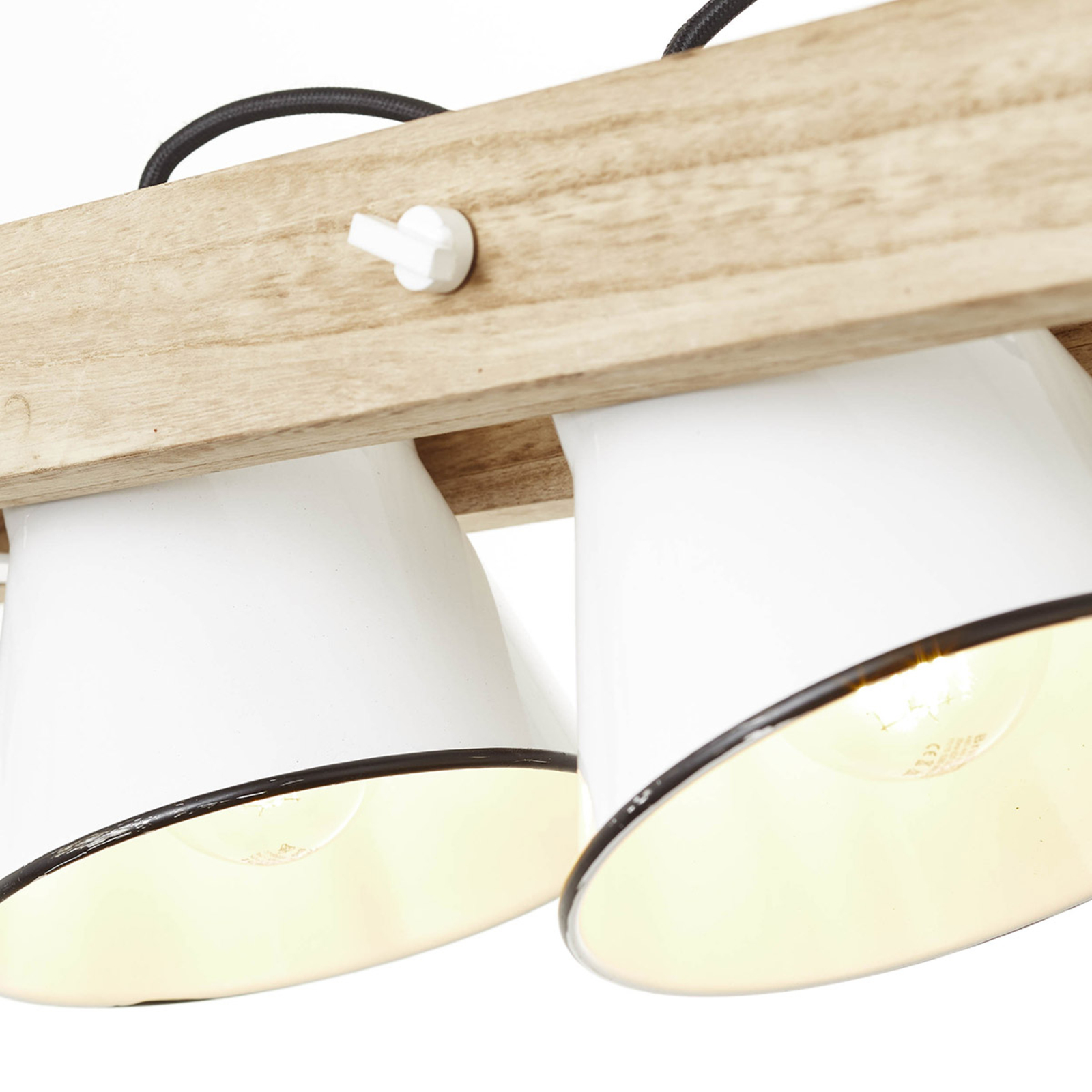 Plow pendant light 3-bulb, white light wood