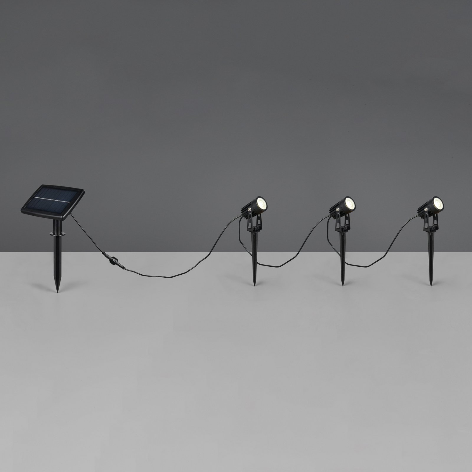 Obidos solar spotlight, matt black, aluminium, set of 3