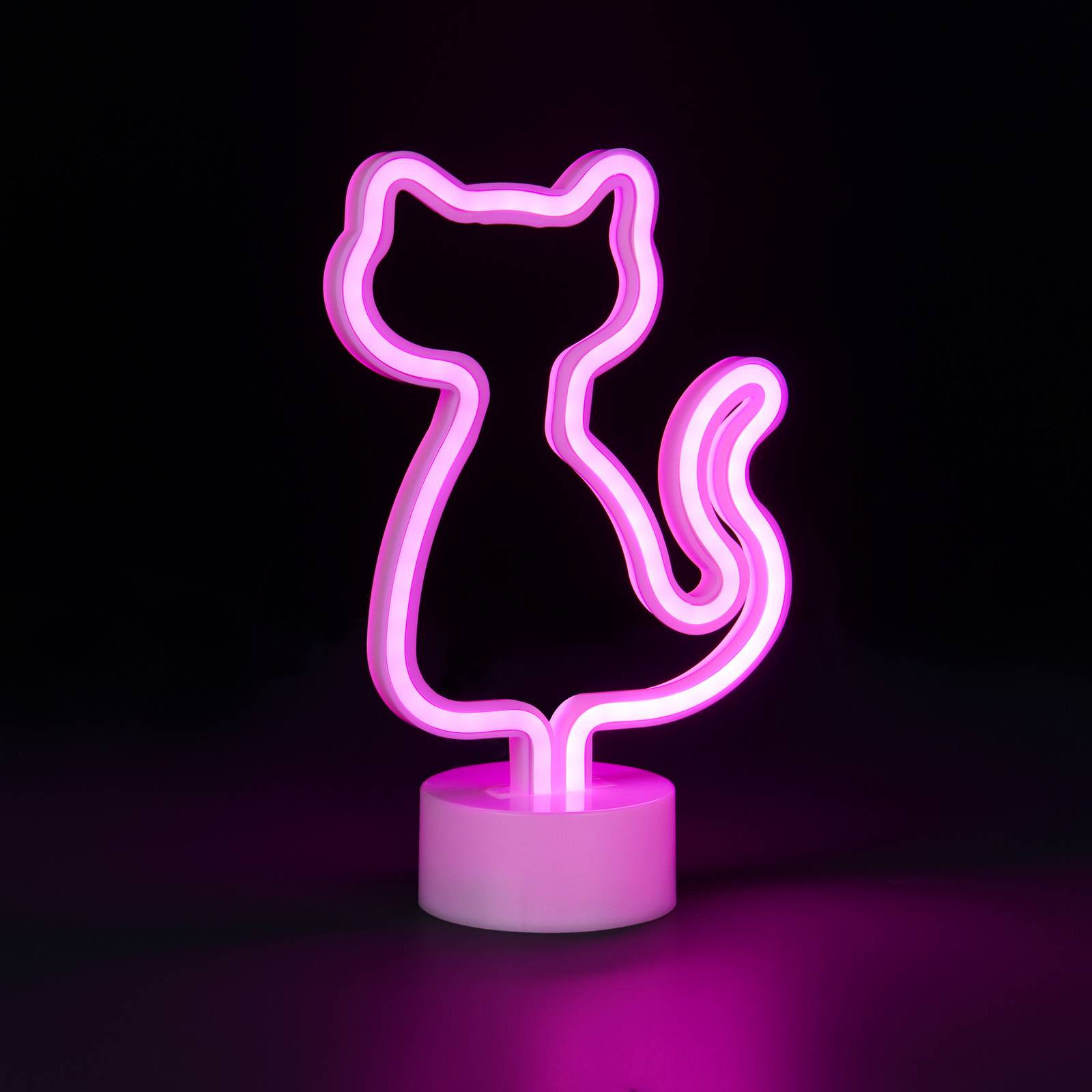 LED-bordlampe Cat, hvit, plast, strømkontakt eller batteri