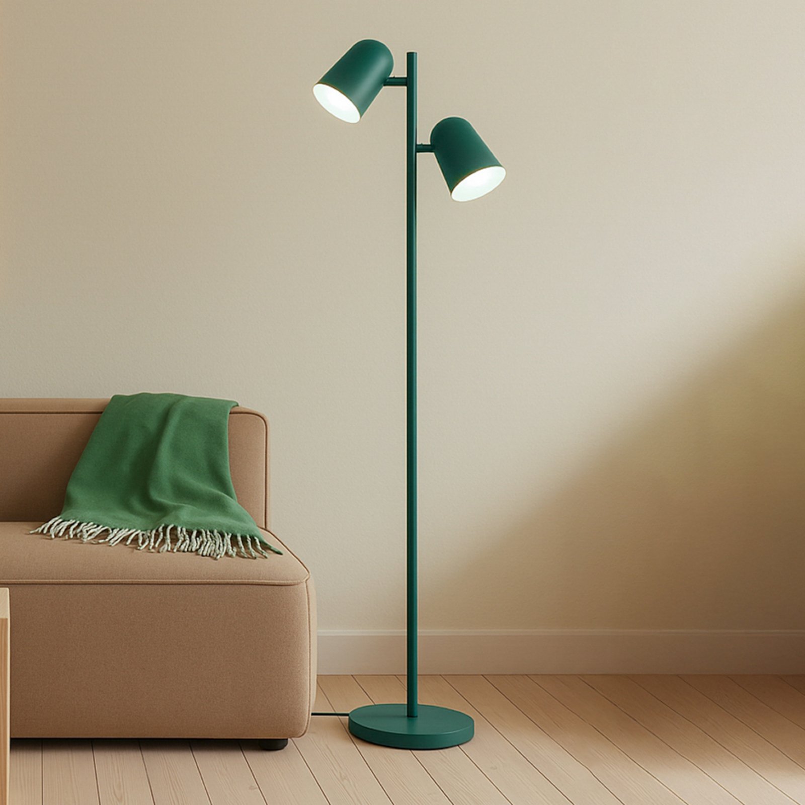 Lindby põrandalamp Isara, roheline, 165 cm, 2-lüliline, metall, E27