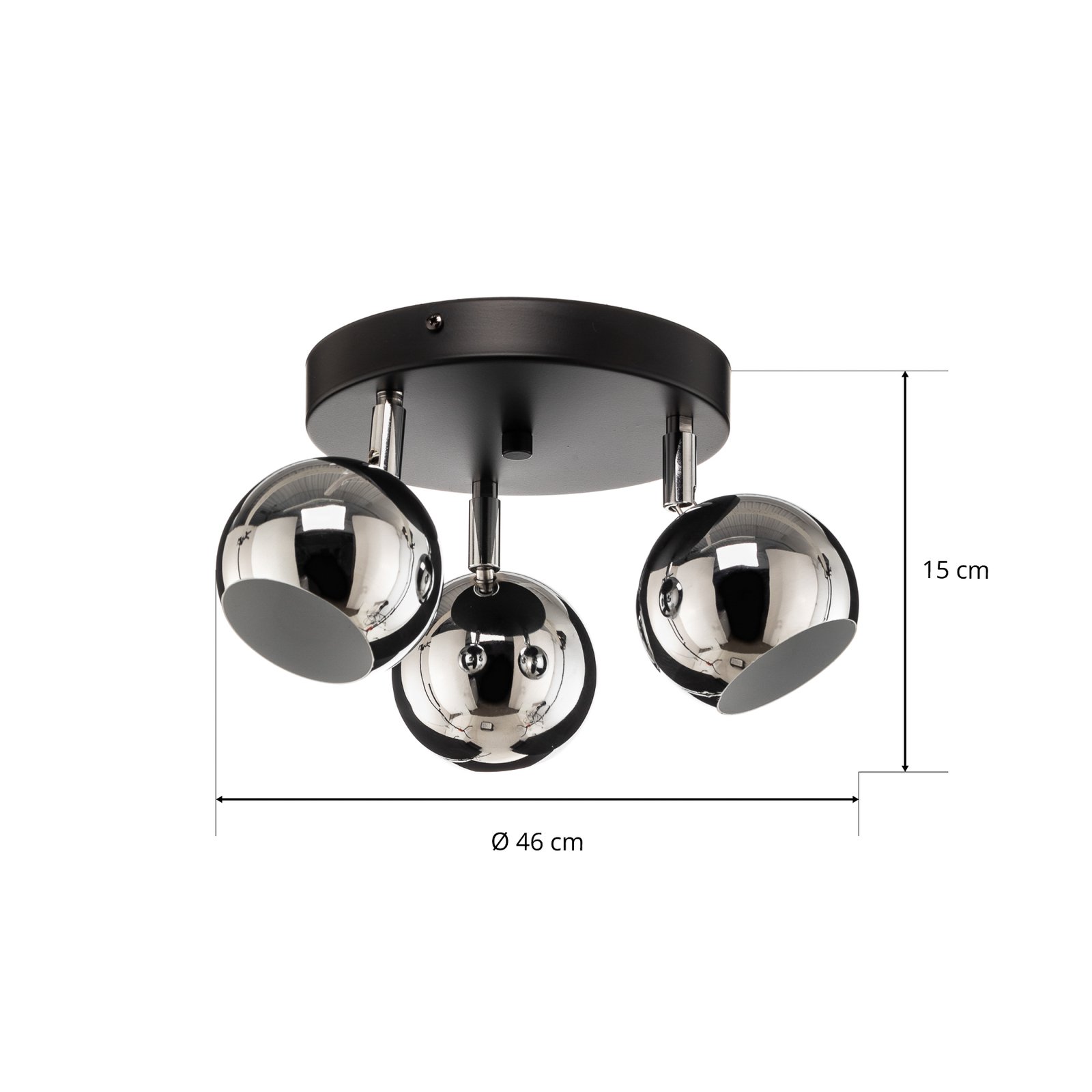 Cornet plafondspot, 3-lamps rond zwart/chroom