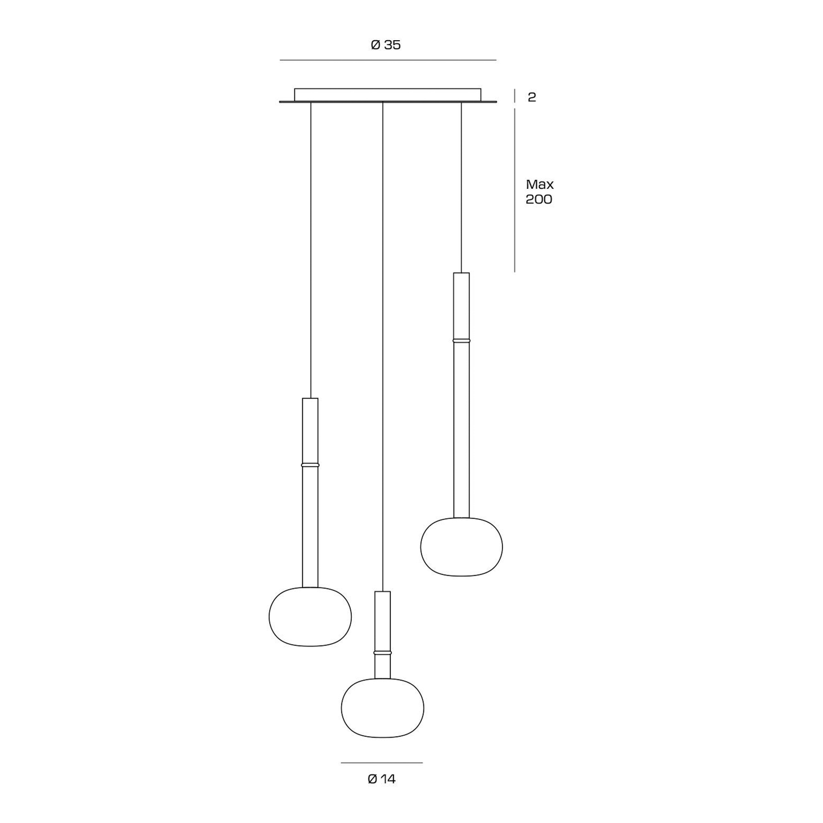 Suspension Mose, or/bronze/cuivre, 3 lampes, ronde, verre