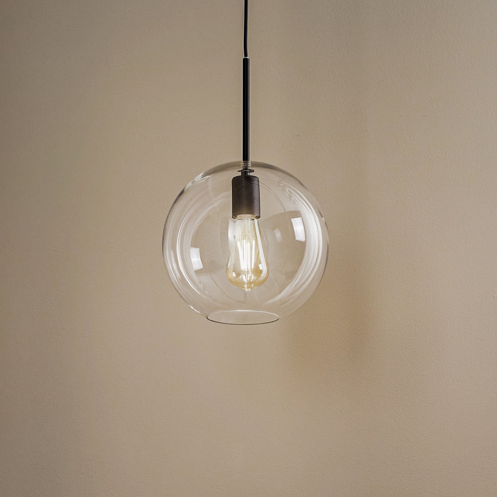 Euluna Lampă suspendată Sphere L cu abajur din sticlă - Camera de zi / sufragerie - modern - transparent negru - Metal