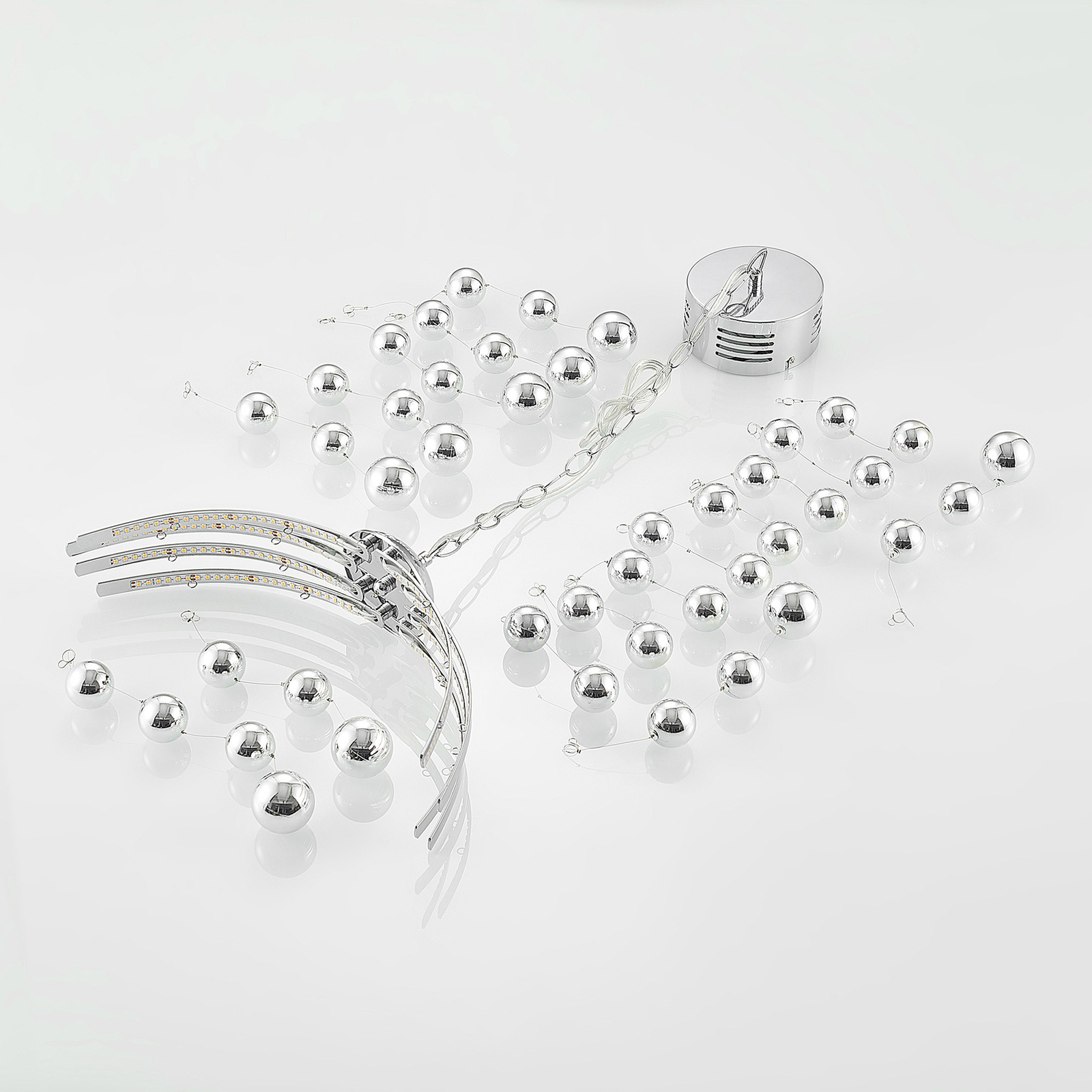 Lindby Kinia LED pendant light with chrome spheres