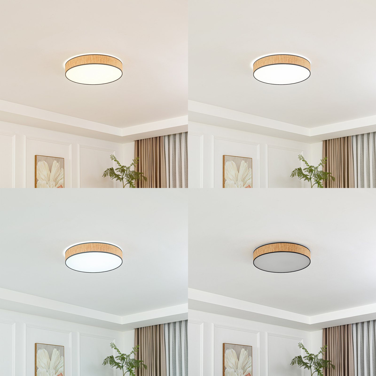 Lindby LED φωτιστικό οροφής Jutis, μπεζ, φύκια, Ø 50 cm