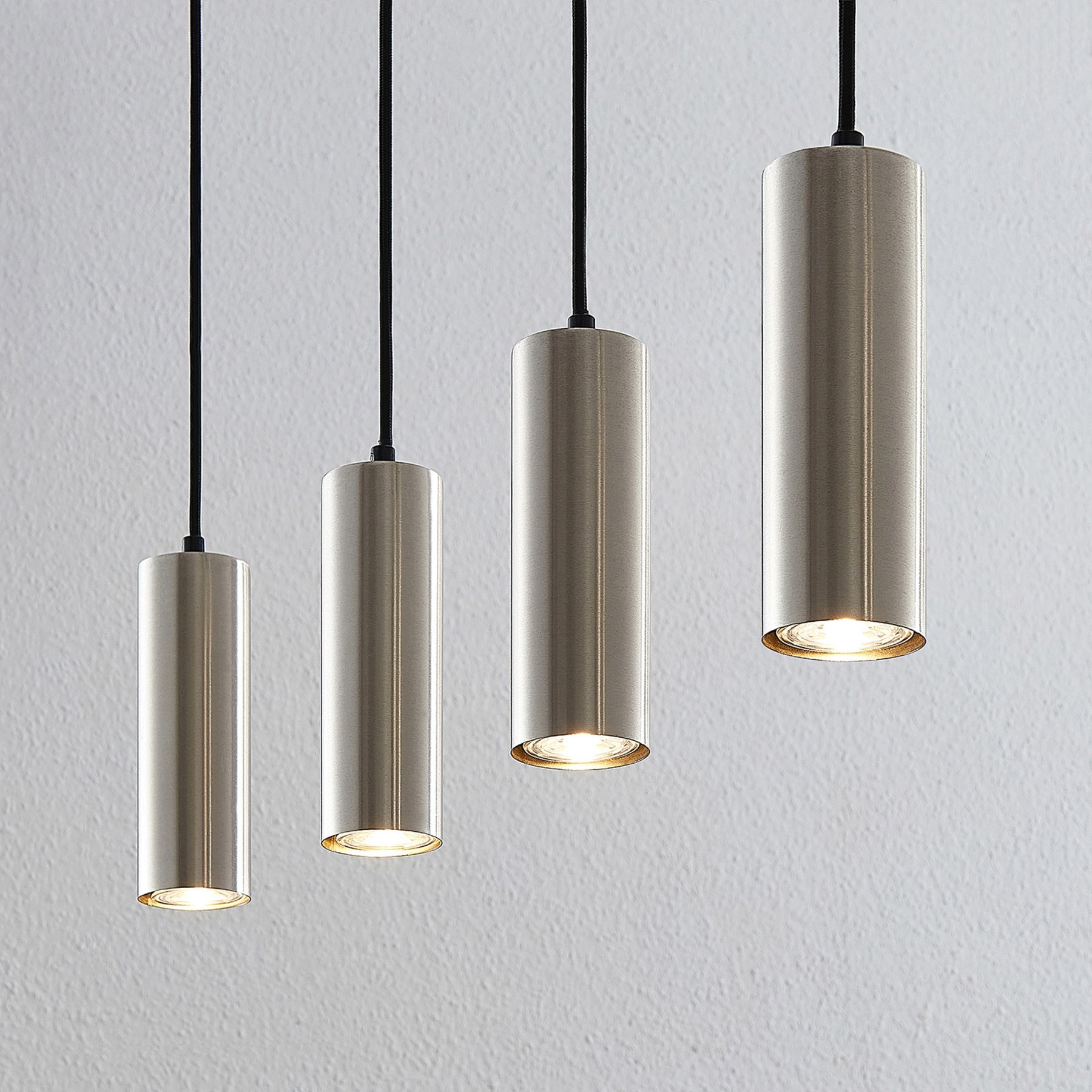 Lindby Joffrey hanging light, four-bulb, nickel, for Living / Dining Room, metal, GU10, 35 W, energy efficiency: A++, L: 75 cm, H: 18 cm