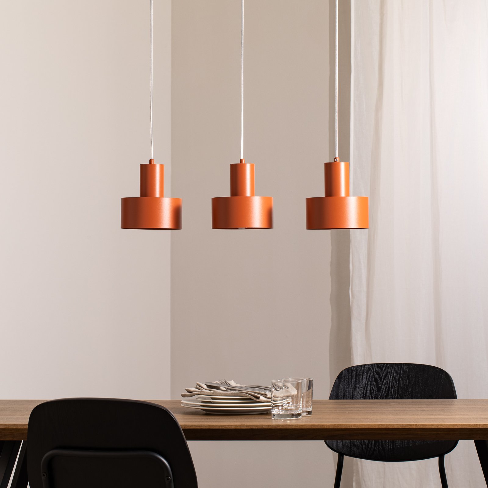 Rif 3 pendant light, brick red, 3-bulb, linear, steel