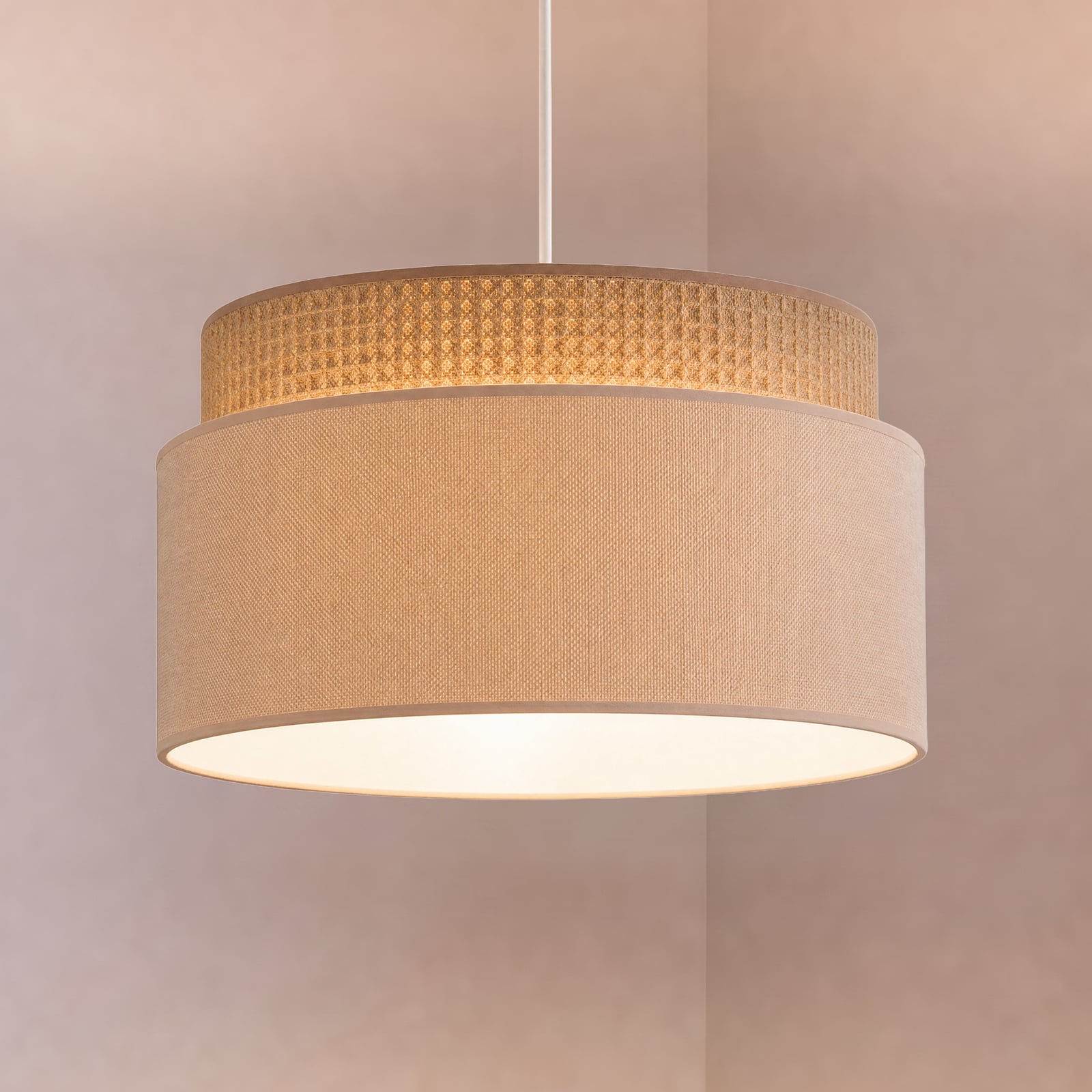 Závesné svietidlo Milano, kávovo hnedá/béžová, Ø 45 cm, textil – Duolla