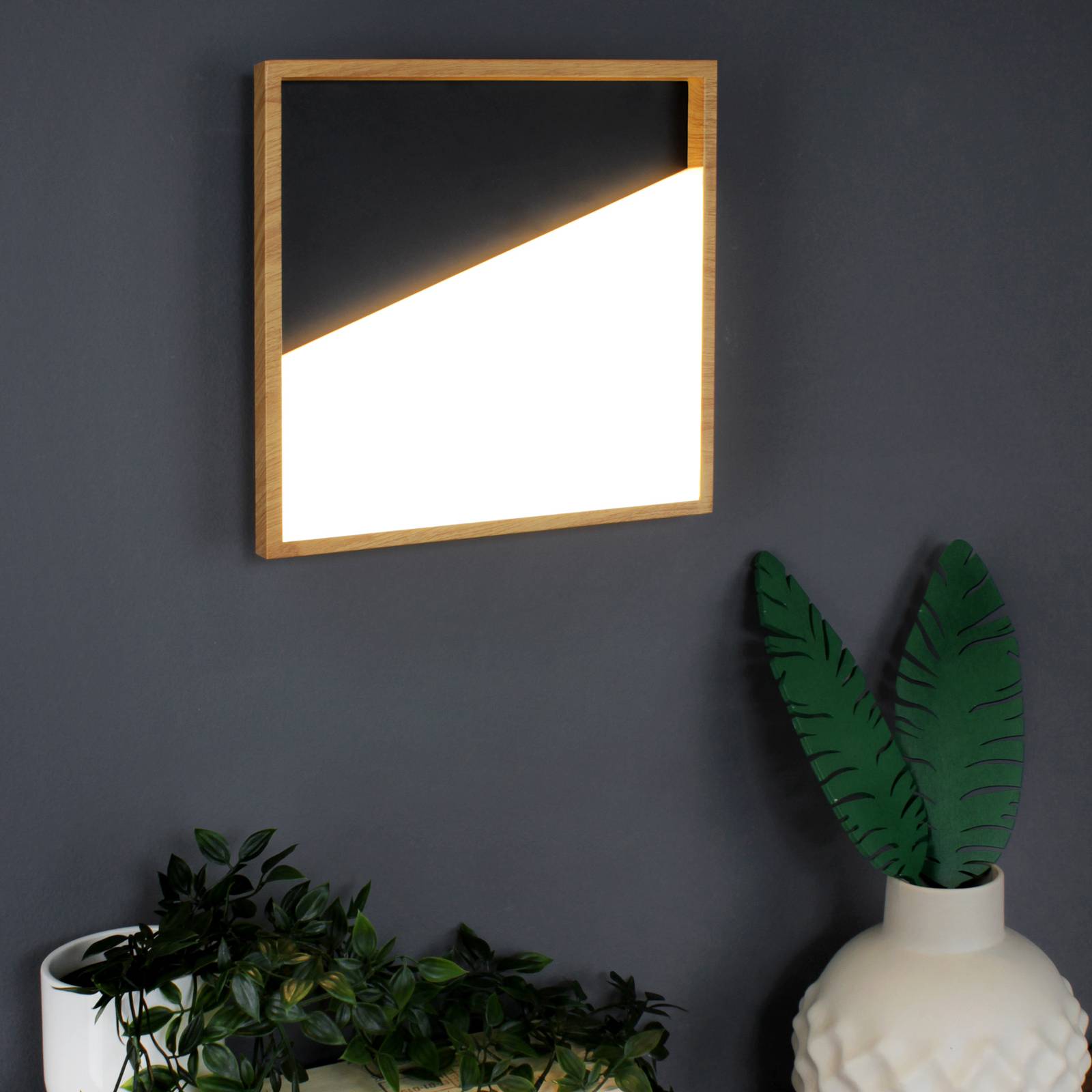 Eco-light vista led-es fali lámpa, fekete/világos fa, 30 x 30 cm