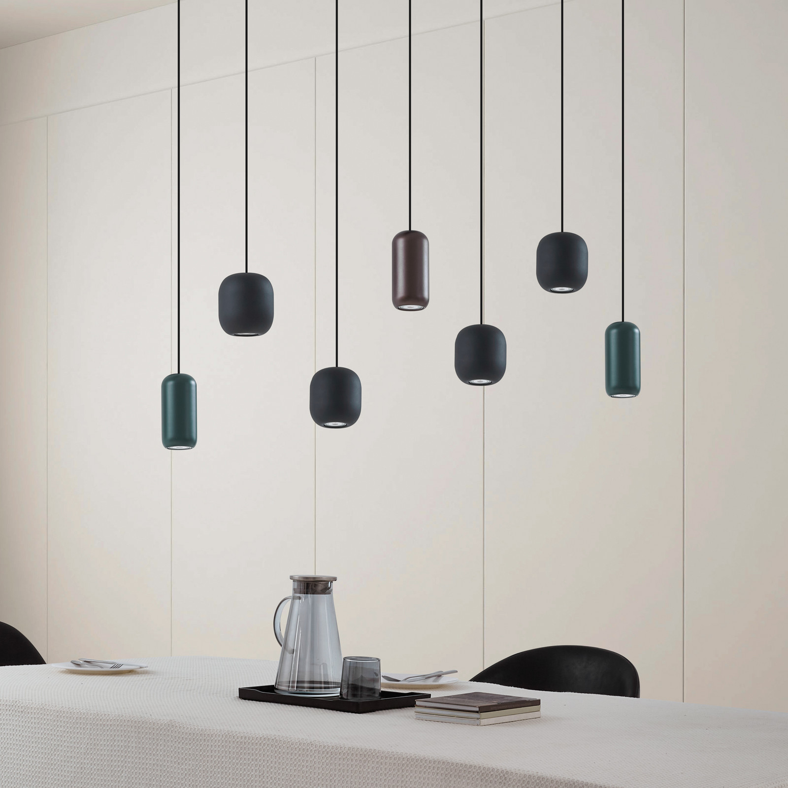 Lampă suspendată Lucande Narion negru/colorat 7 becuri. - Camera de zi / sufragerie - Modern - negru mat maro mat verde mat - Metal