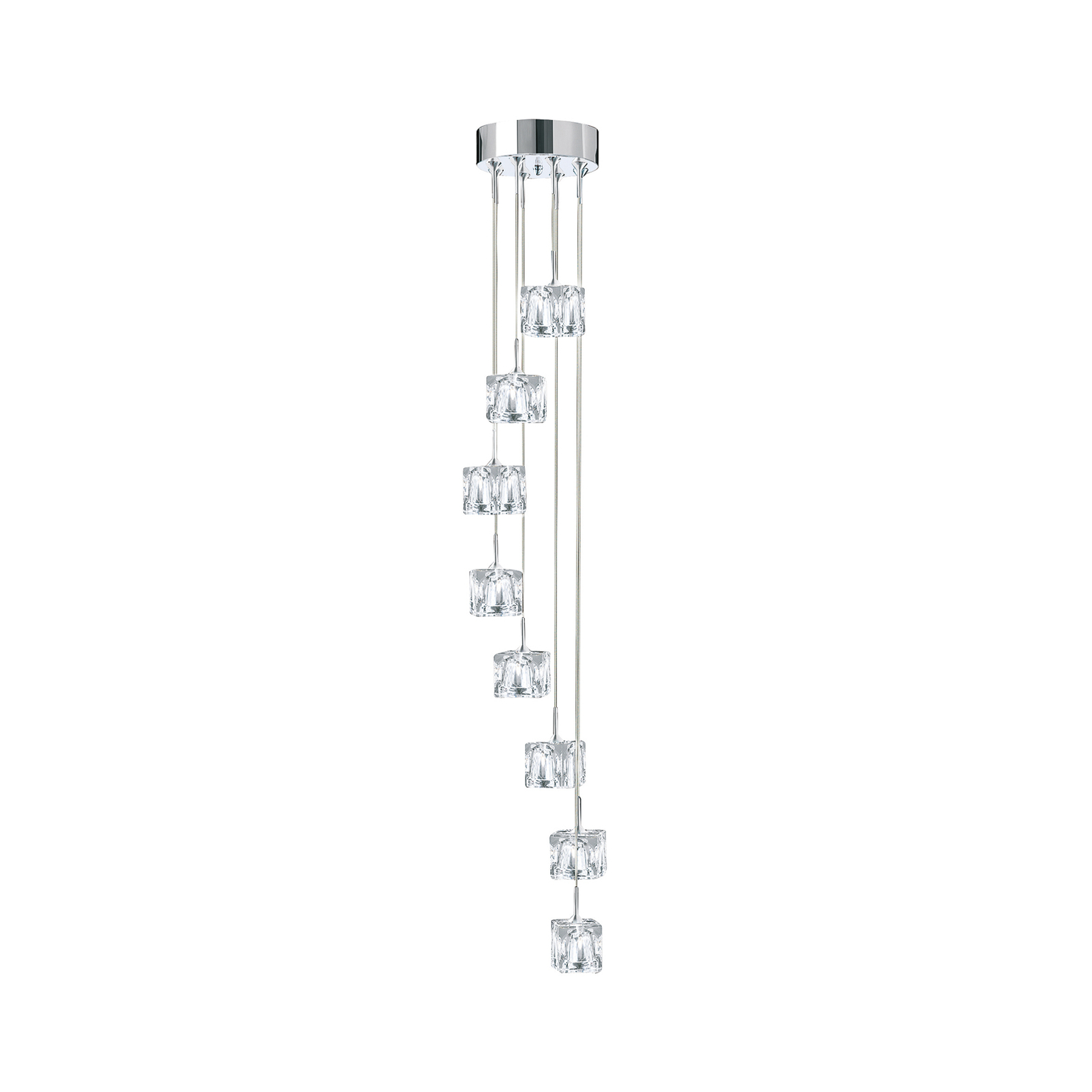 Suspension LED Ice Cube, 8 lampes, chrome, verre cristal