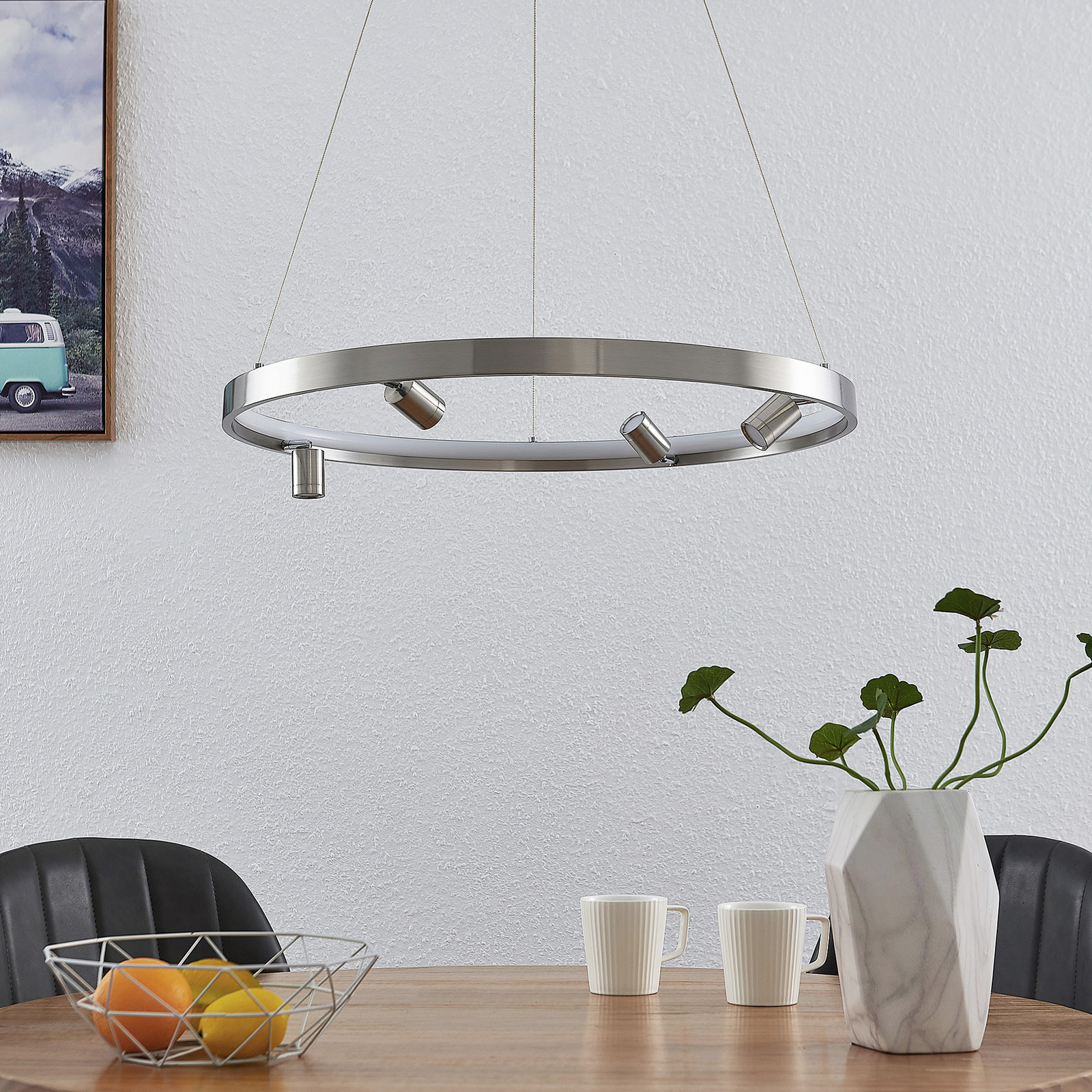 Lucande Paliva LED-Hängeleuchte, 64 cm, nickel