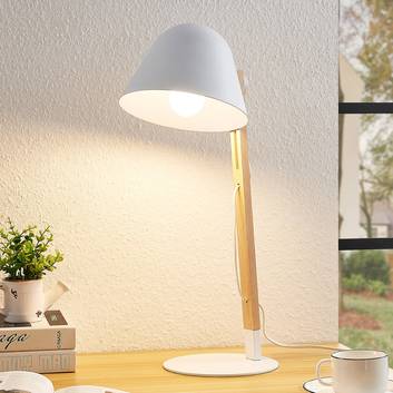 Lindby Tetja bordlampe med træstang, hvid