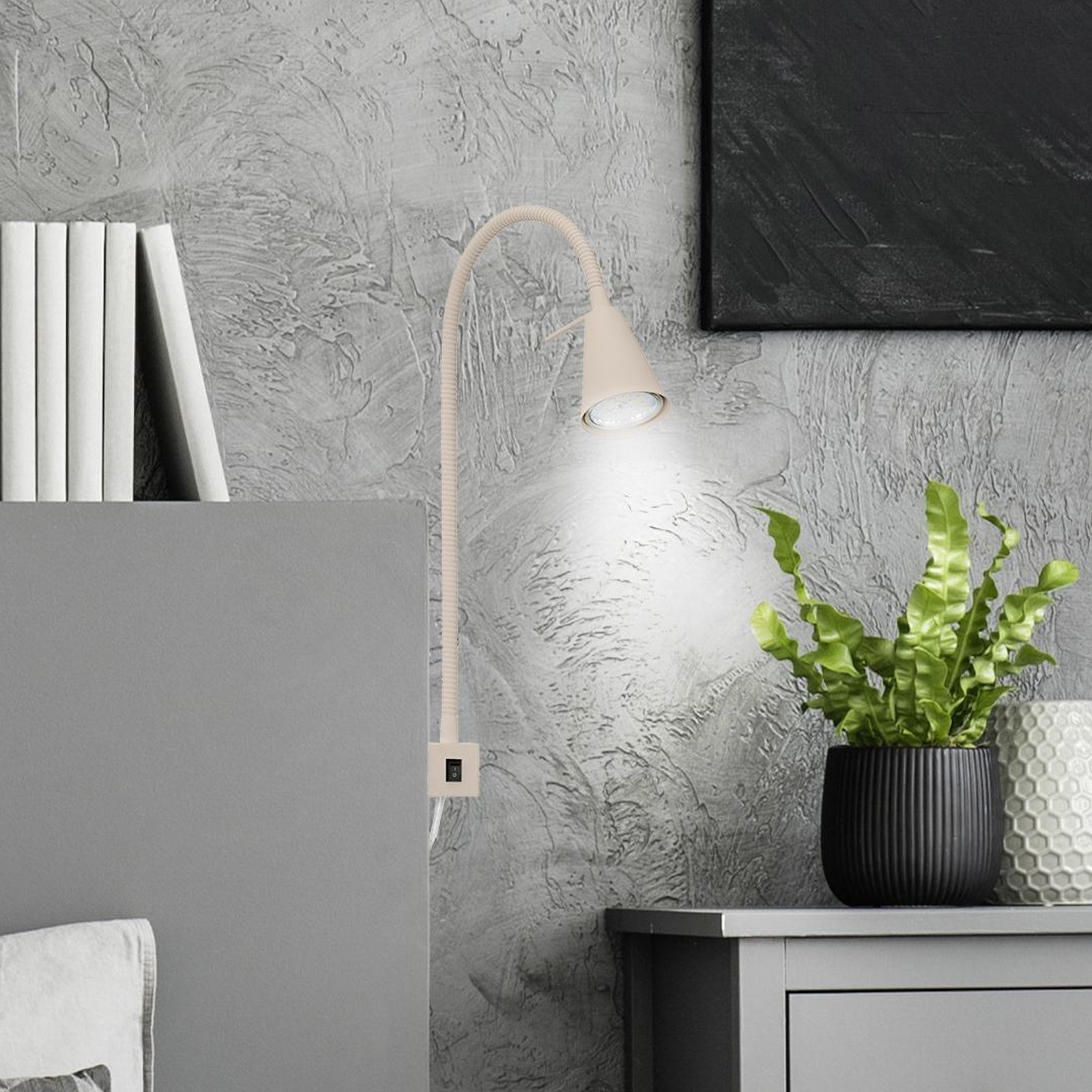 LED wall lamp Tuso, beige, bed mounting, metal, flexible arm