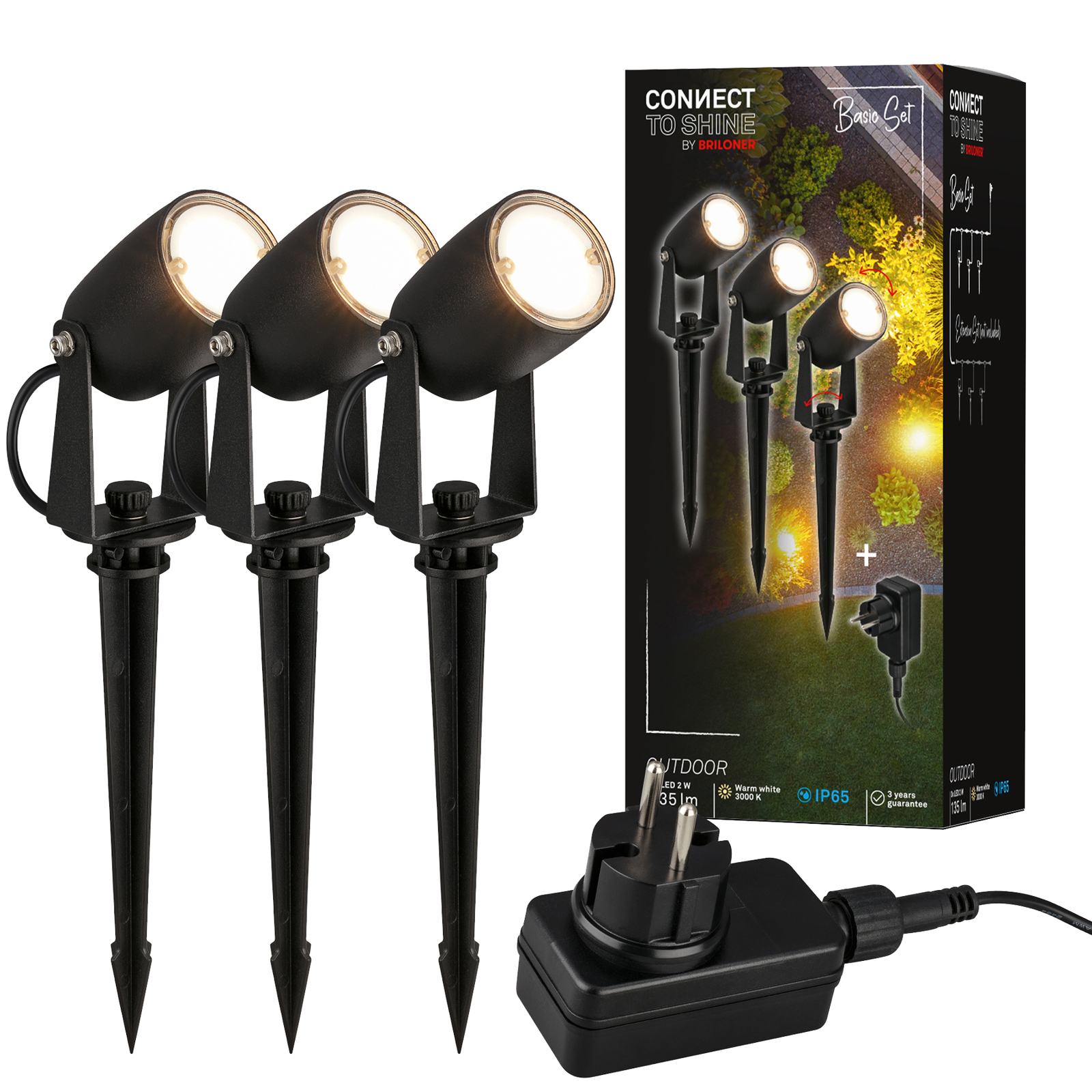 LED jordspydspot 3927035 12 V startsæt med 3, sort Ø 4 cm