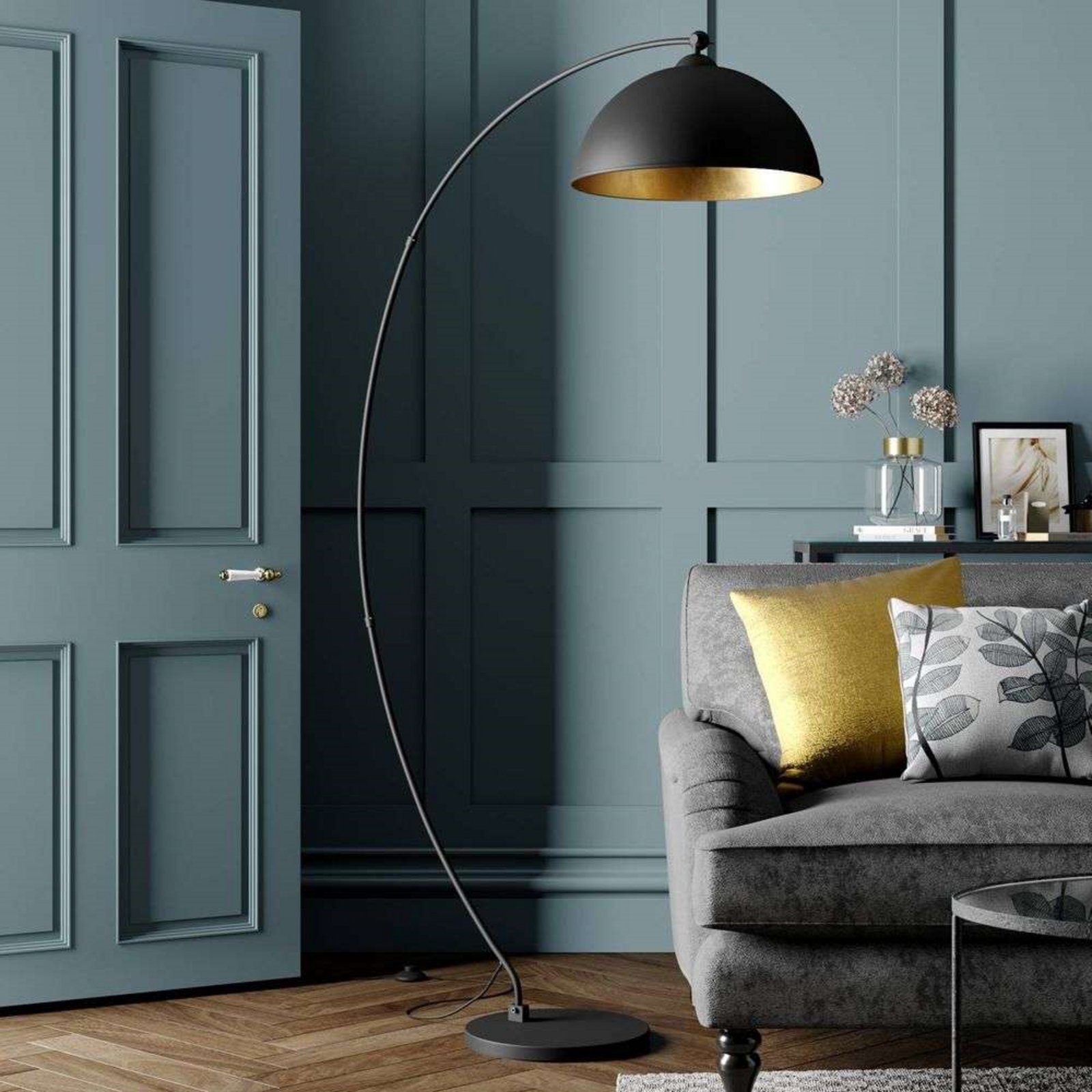 Jonera Floor Lamp Black/Gold - Lindby