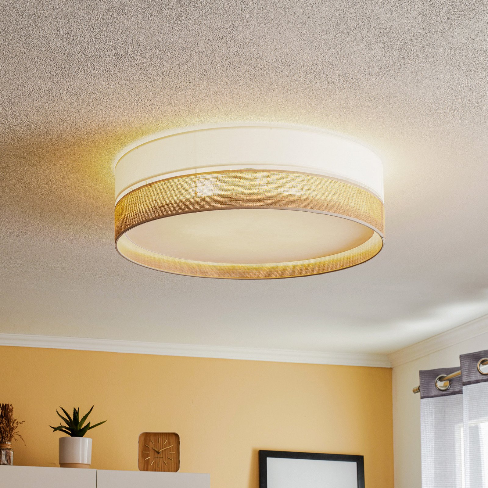 TK Lighting Plachetă plafonieră Linobianco Ø 60 cm - Camera de zi / sufragerie - Modern - alb maro - Țesătură / Textil