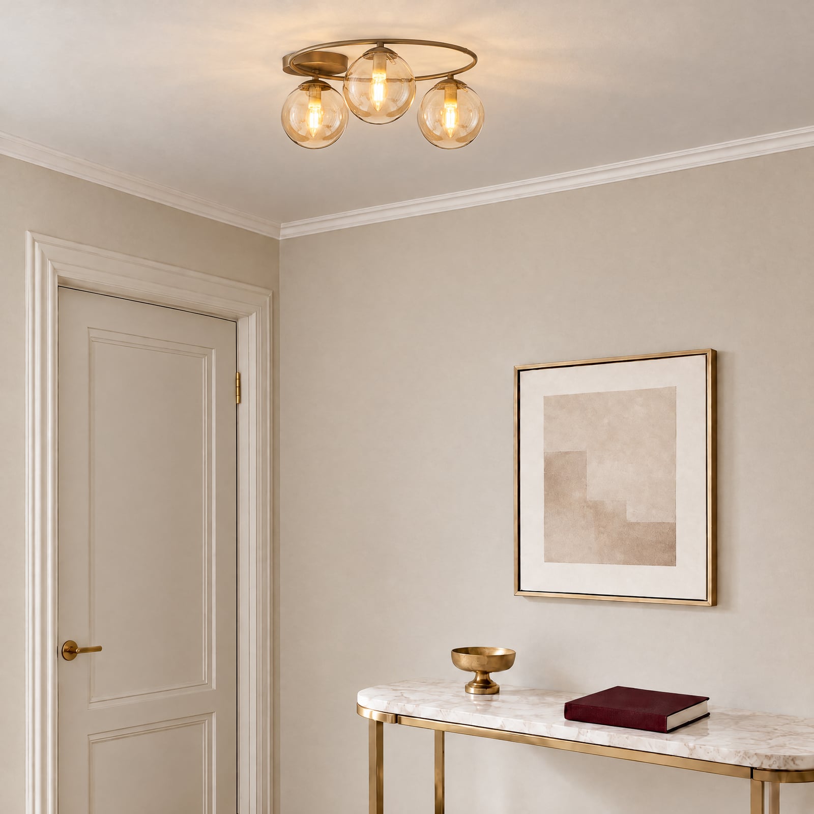 Deckenleuchte Sopra, beige, Ø 47 cm, 3-flg., Glas/Metall E14