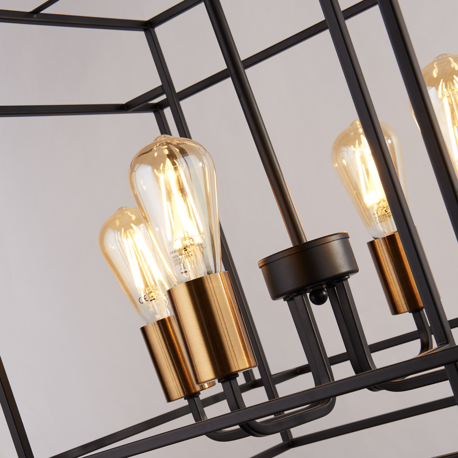 Suspension Crate, noir/bronze, métal, 4 lampes, E27