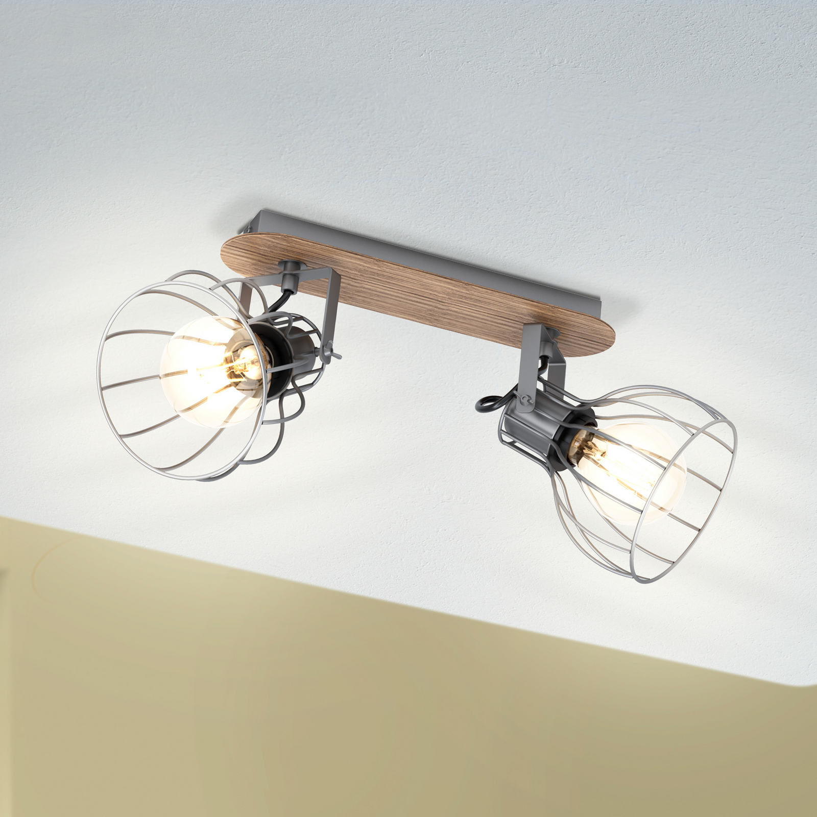 Plafonieră Sambatello, 2 becuri, maro/argintiu