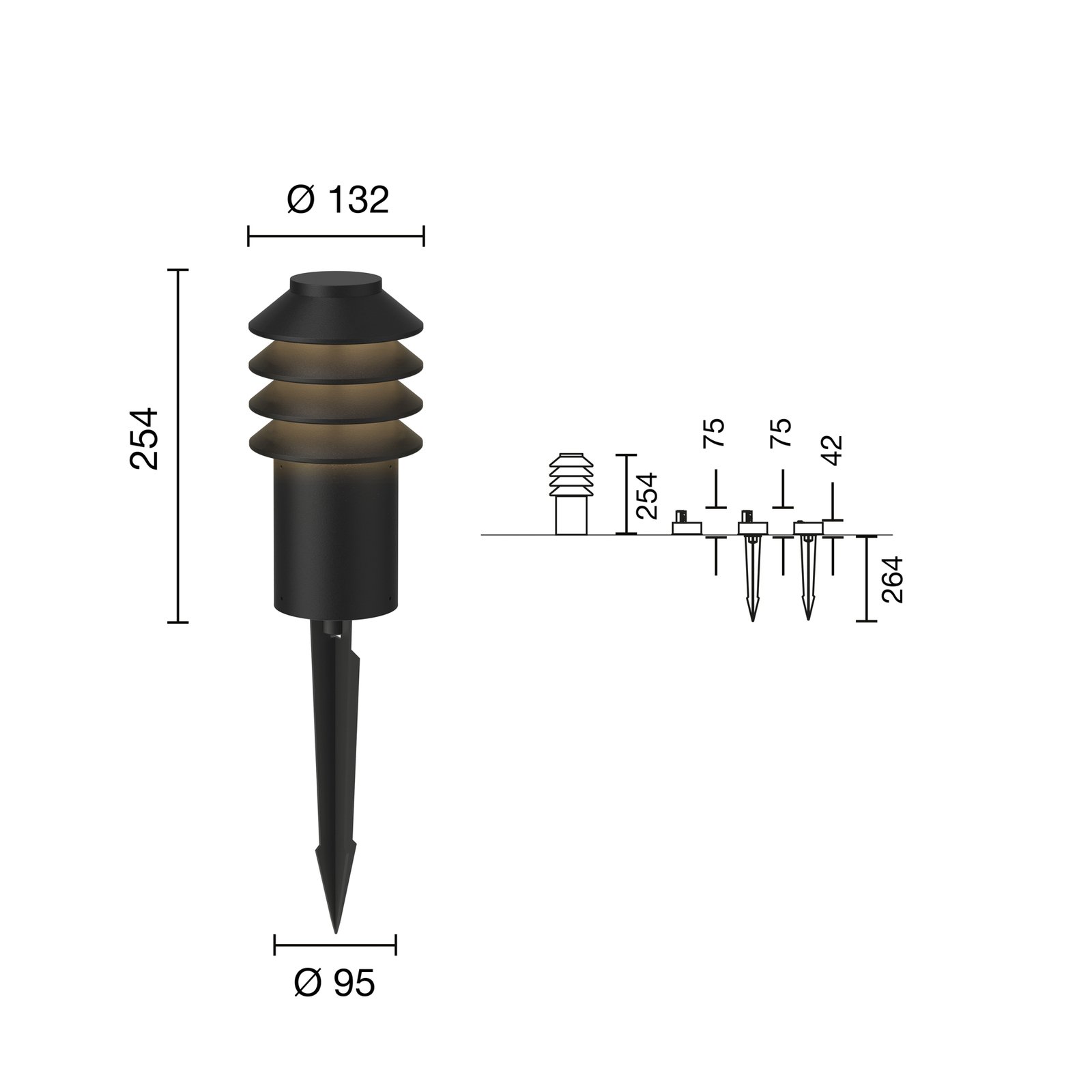 Bysted Garden LED Garden Lamp Short 2700K w/Piikki + Connector Black - Louis Pou