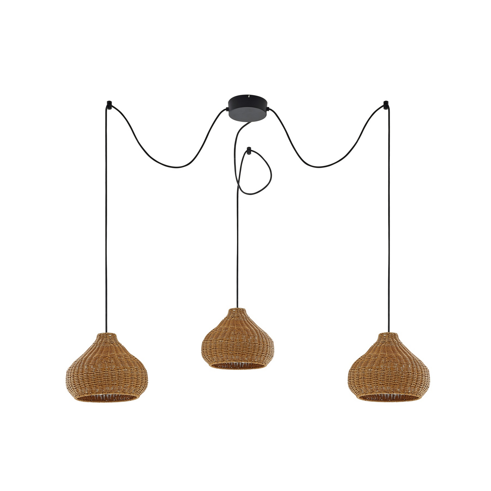 Lucande suspension d'extérieur Taniola à 3 lampes, beige, rotin