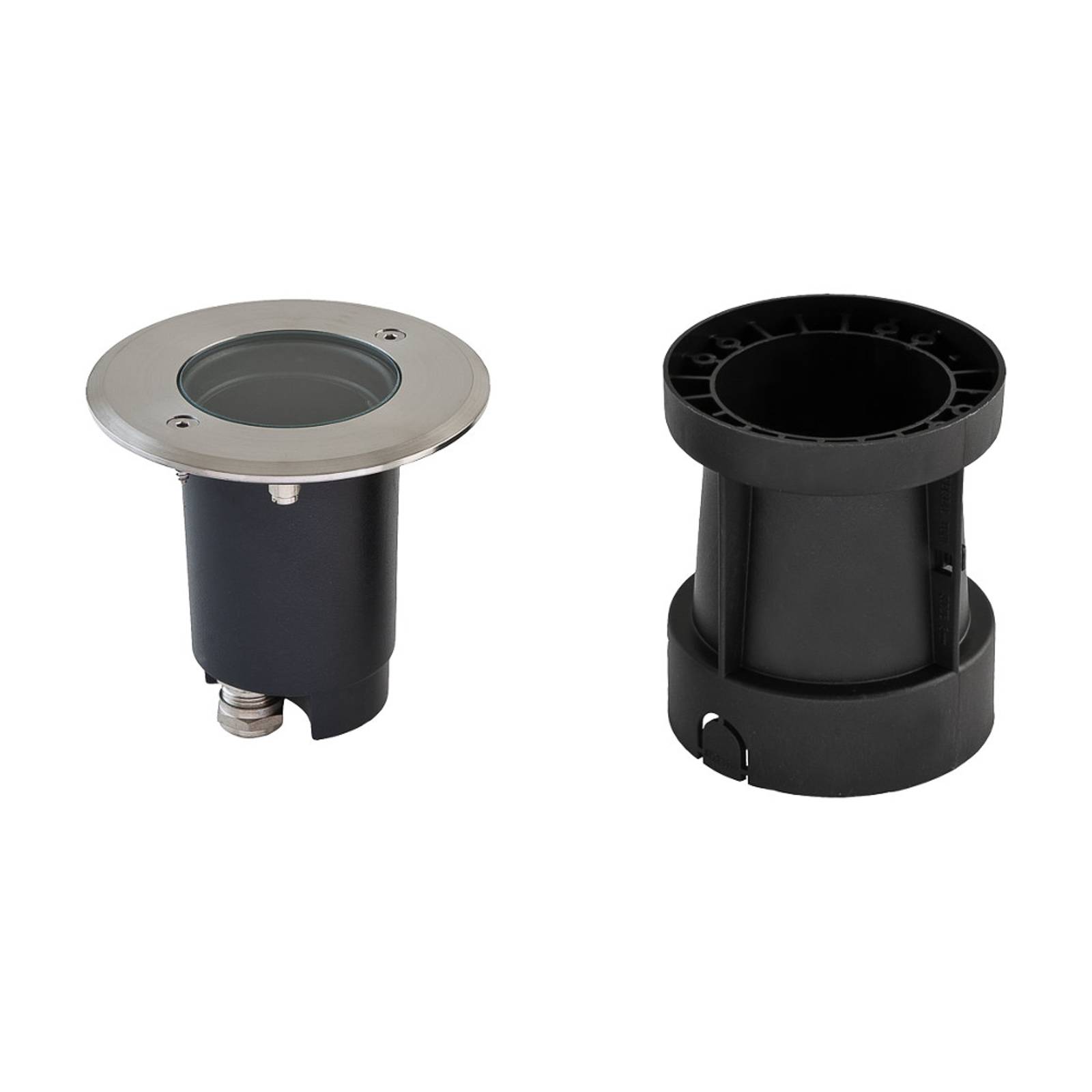 EVN Talpa deck light GU10 stainless steel round, stainless steel (V2A), aluminium, glass, GU10, 35 W, H: 0.45 cm