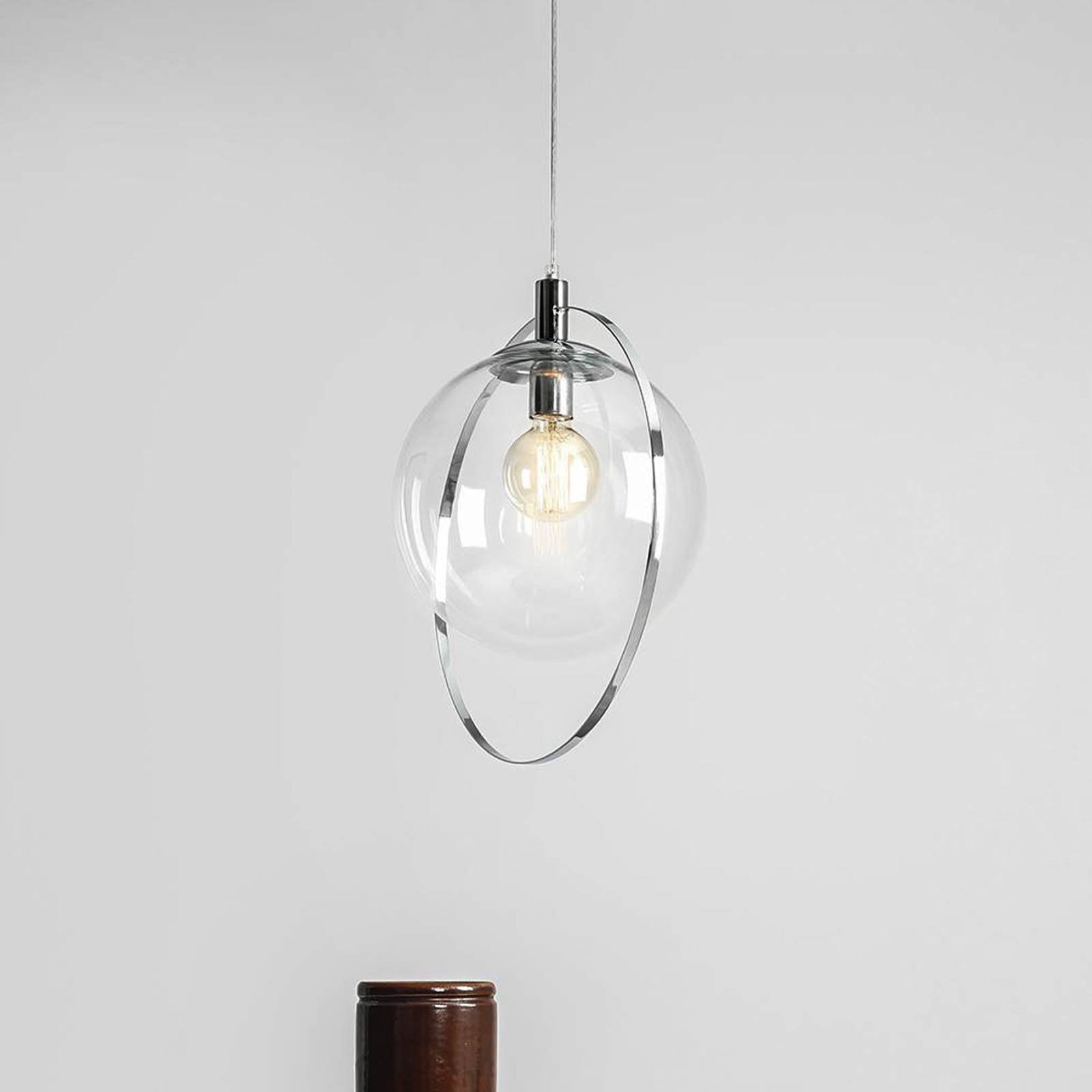 Lampa wisząca Aura, chrom, metal, szkło, przezroczysty, E27