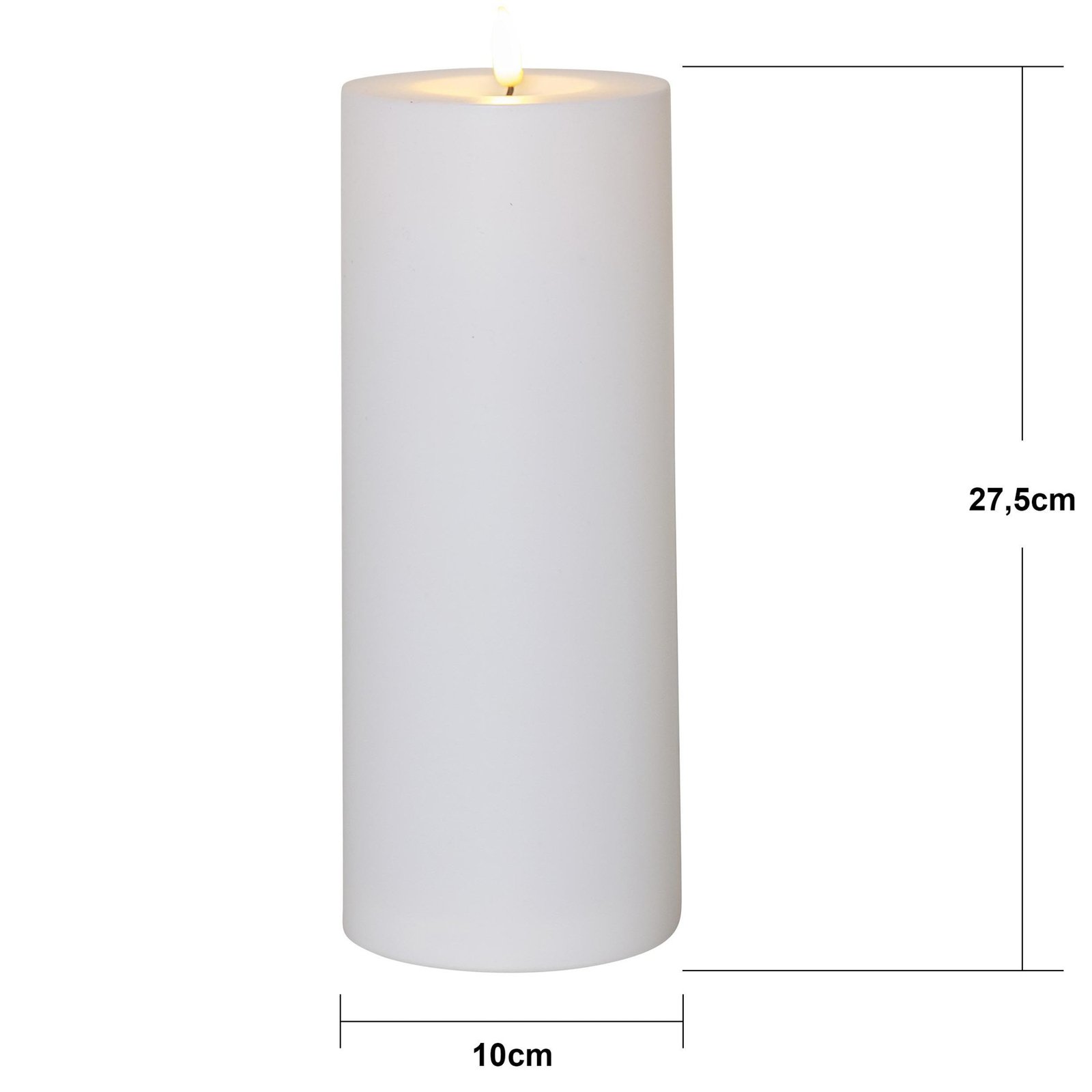 LED stearinlys Flamme Rak 27,5 cm hvit plast batteridrevet