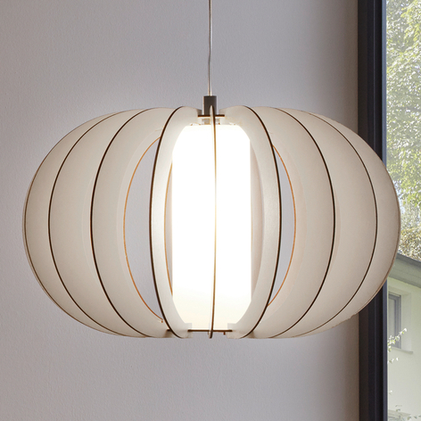 Hvit pendellampe Stellato med treskjerm, 50 cm