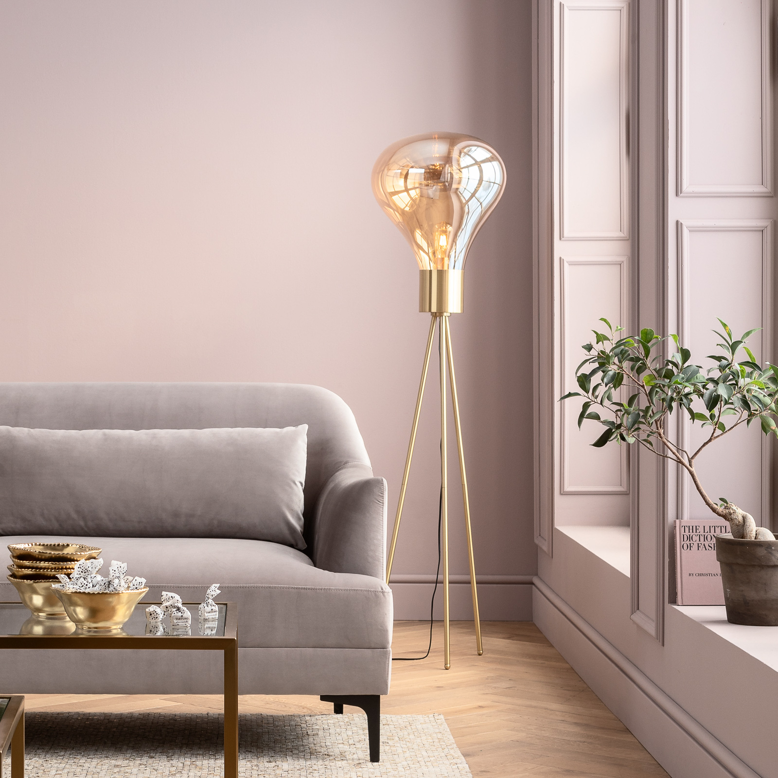 Kare KARE Tripod Pear floor lamp, for Living / Dining Room, steel, glass, E27, 40 W, energy efficiency: A++, H: 160 cm