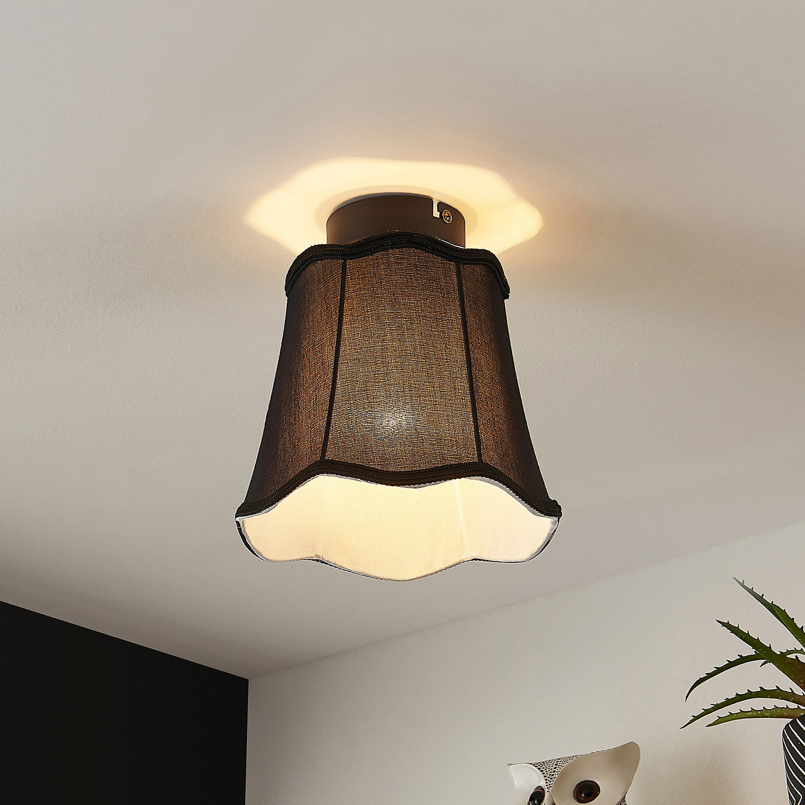 Lucande Binta fabric ceiling lamp, vintage, black