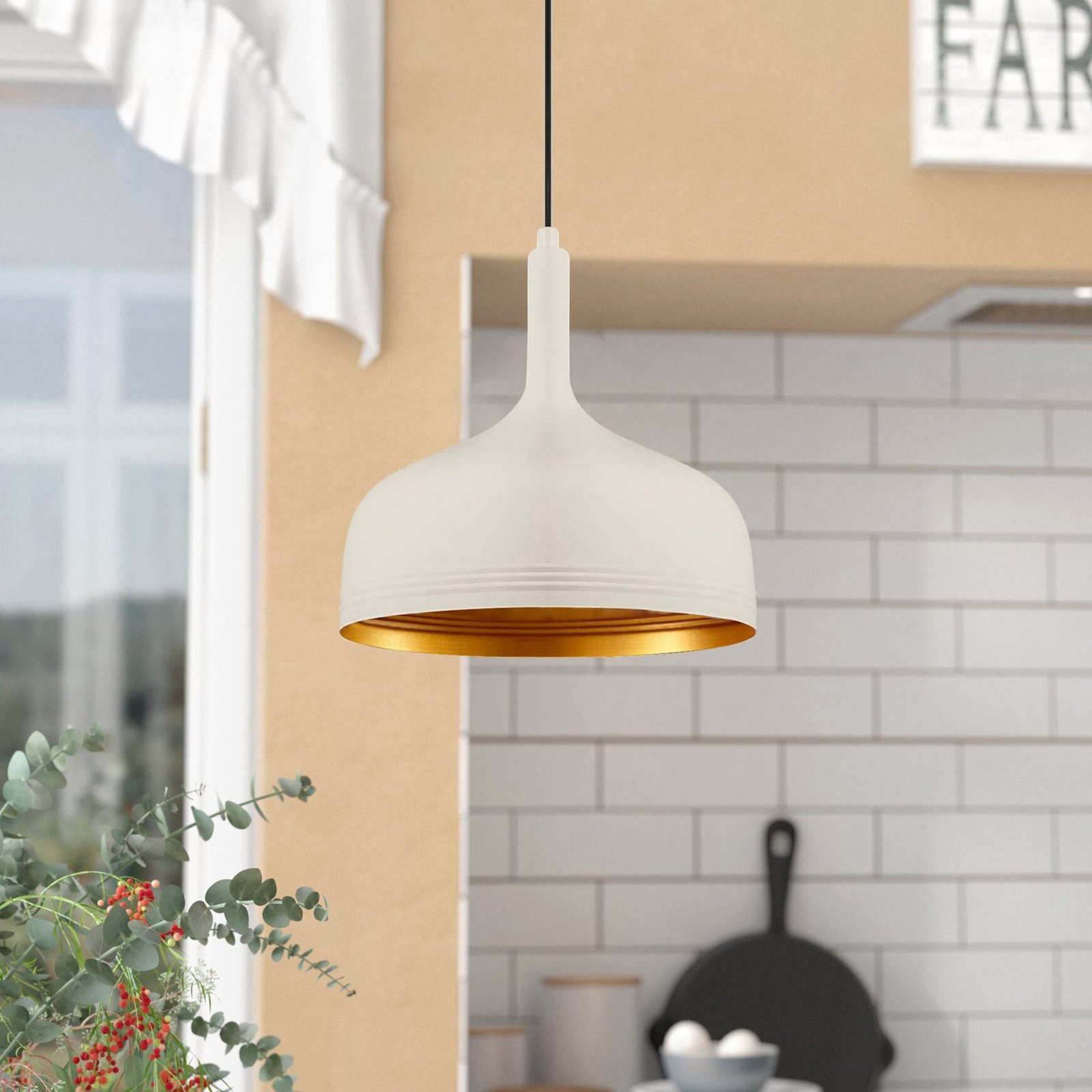 Opviq Lampă suspendată Berceste 187-S alb/auriu metal Ø 30 cm - Camera de zi / sufragerie - alb auriu