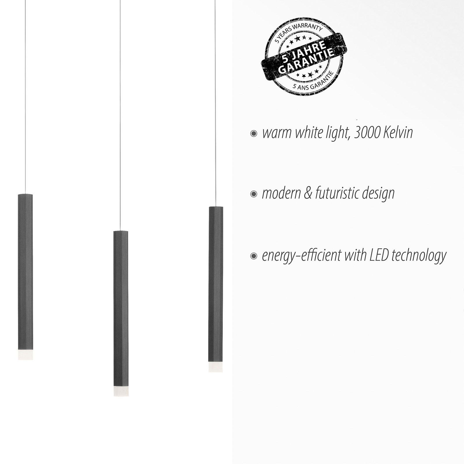 Bruno LED hanglamp, 5-lamps, zwart