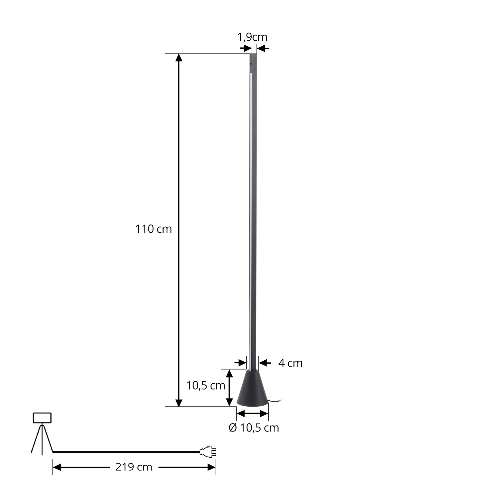 Lucande LED stāvlampa Linija, melna, augstums 110 cm, sensors