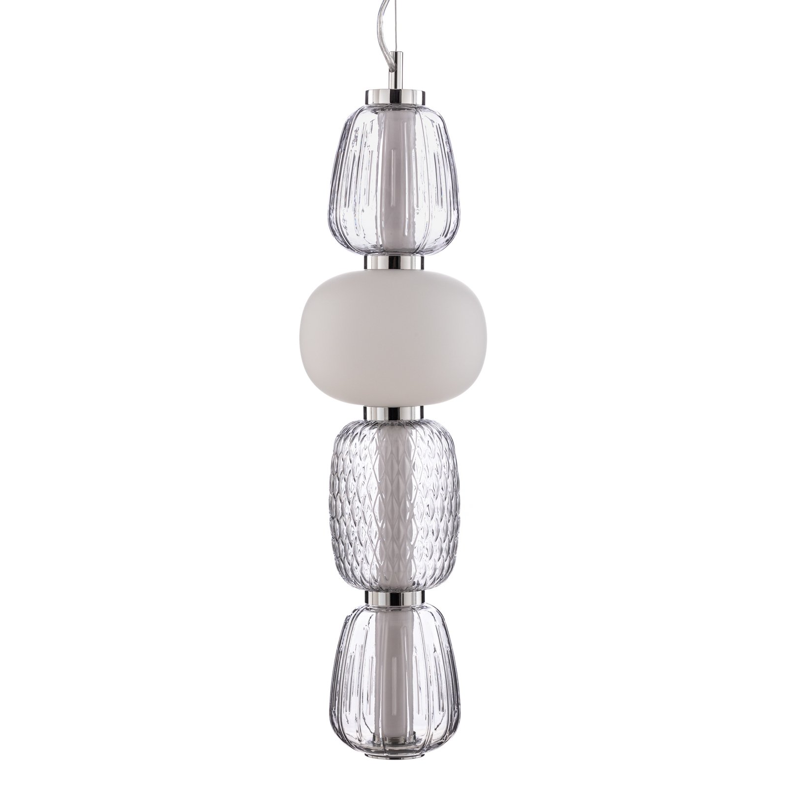 Lucande Suspension LED Fedra, verre, gris/blanc, Ø 17 cm