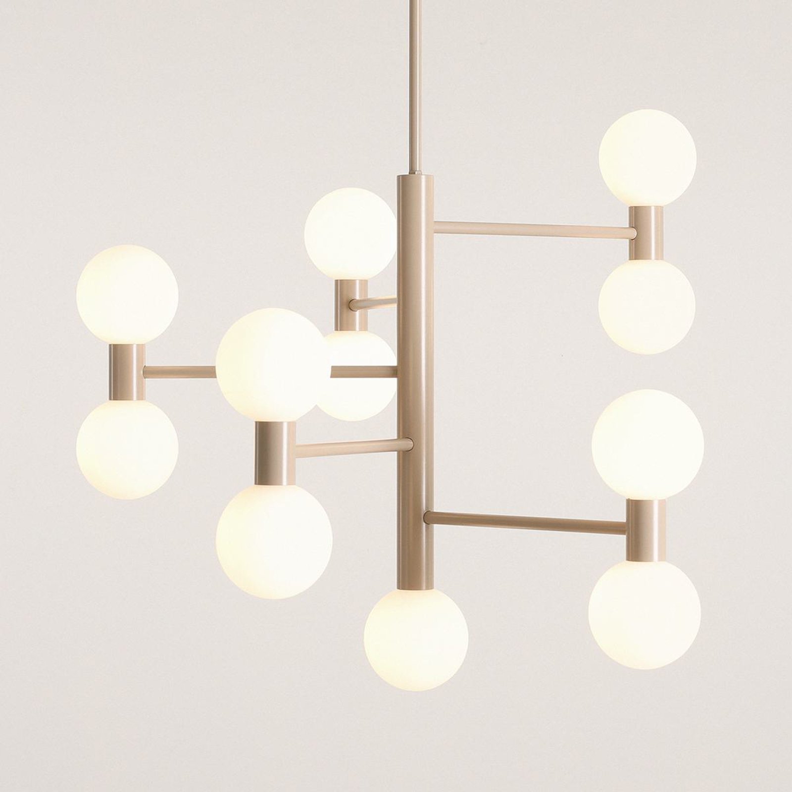 Flare 11 taklampa, beige, 11 lampor, glas, metall